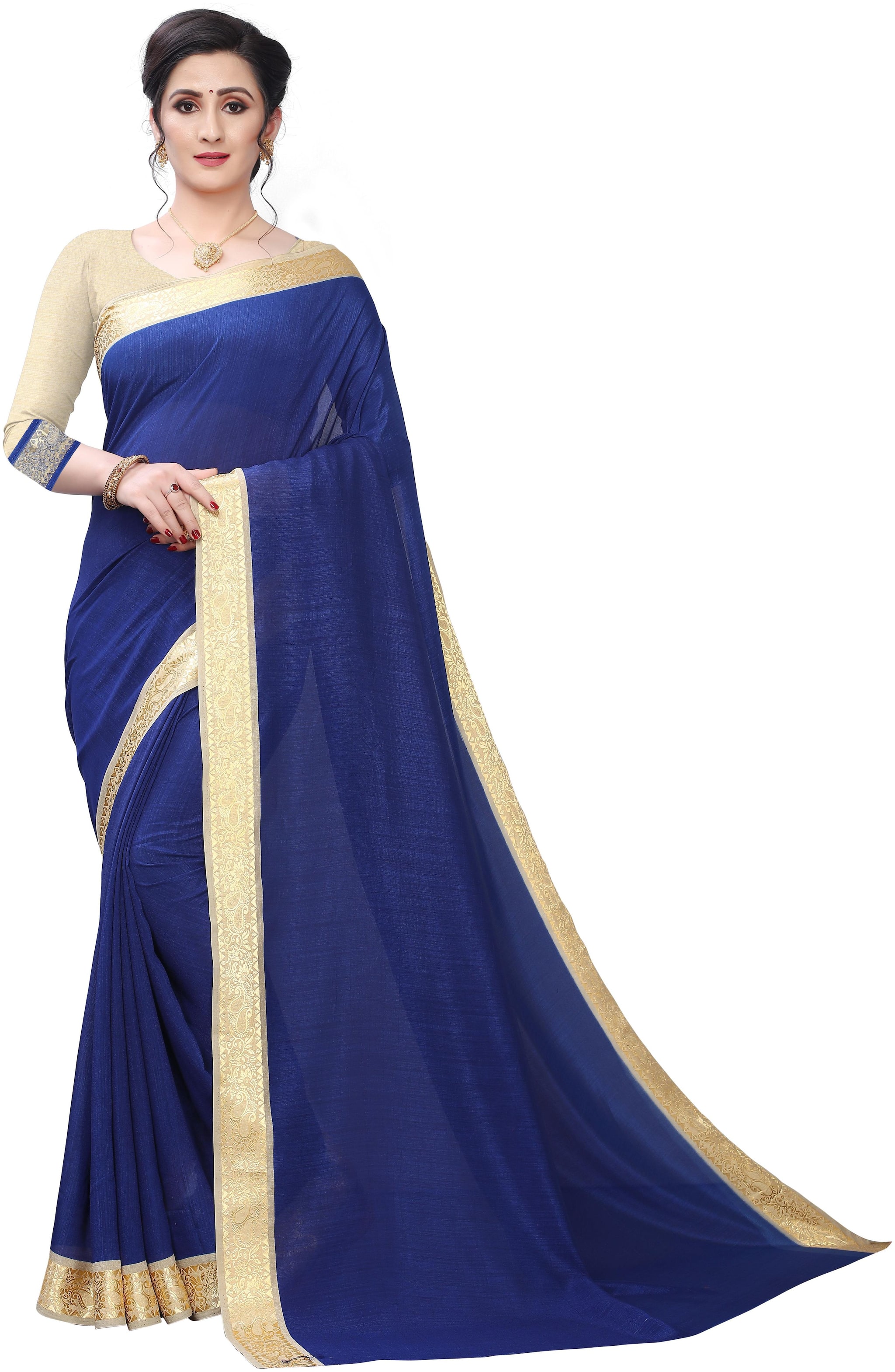 

GLAMRACK Silk Solid Blue Regular Saree For Women