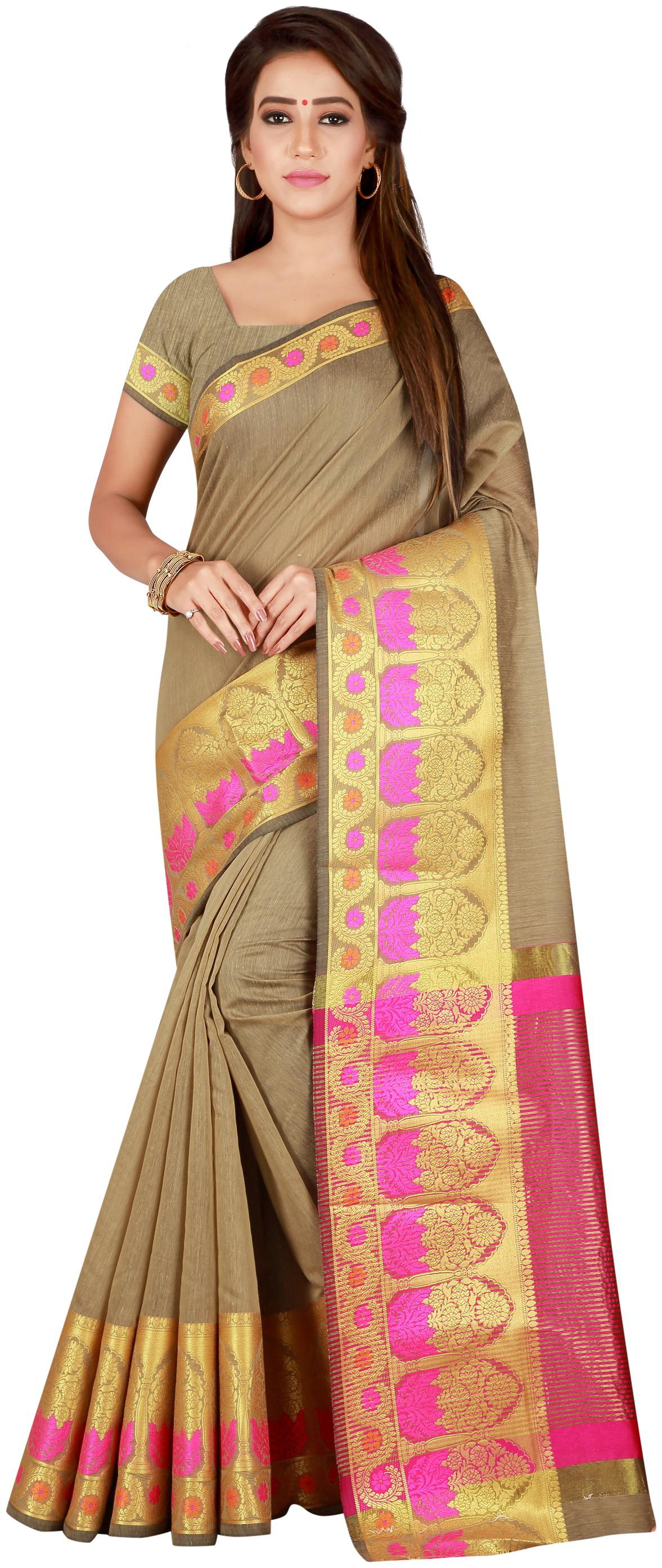 

Glamrack Traditional Pure Cotton Saree With Bloouse Beige