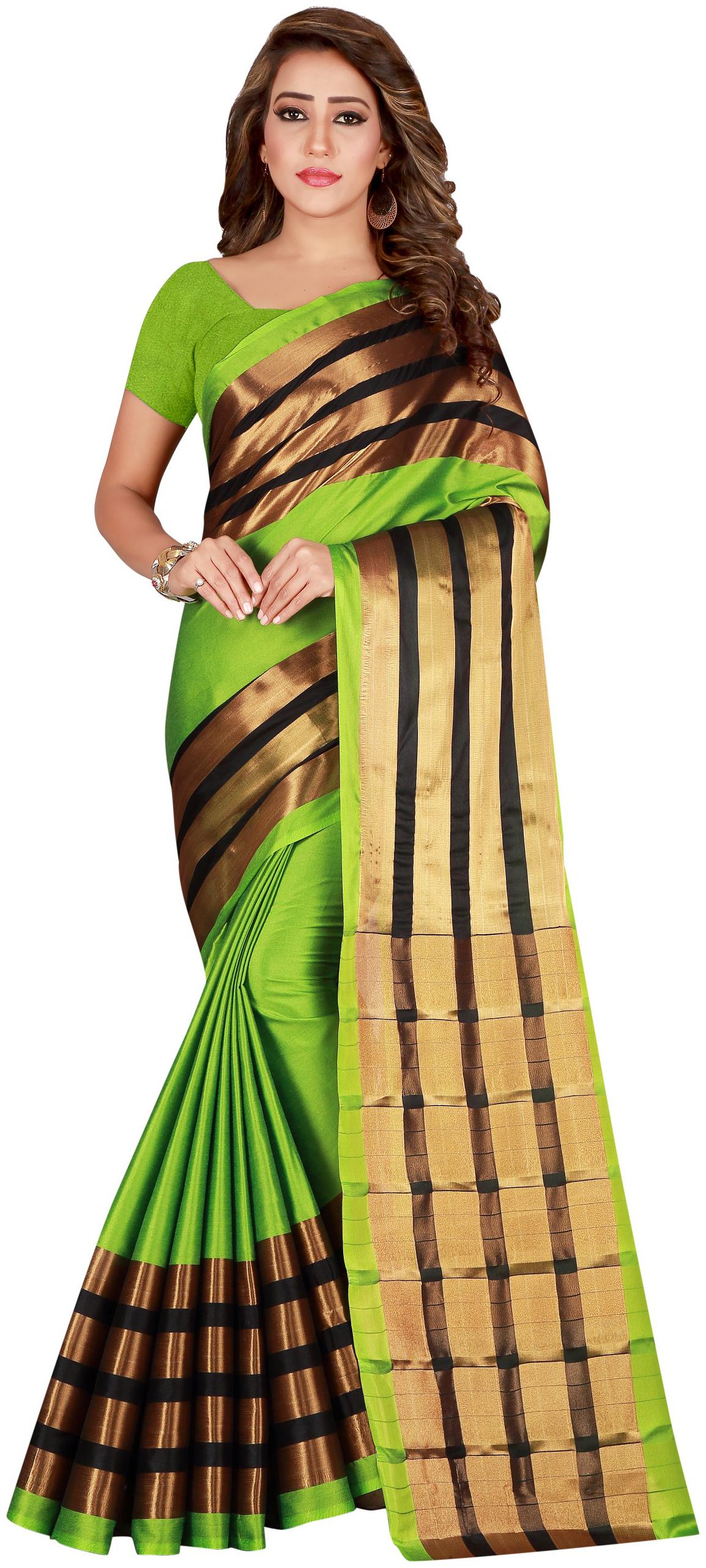 

Glamrack Traditional Cotton Saree With Bloouse Green