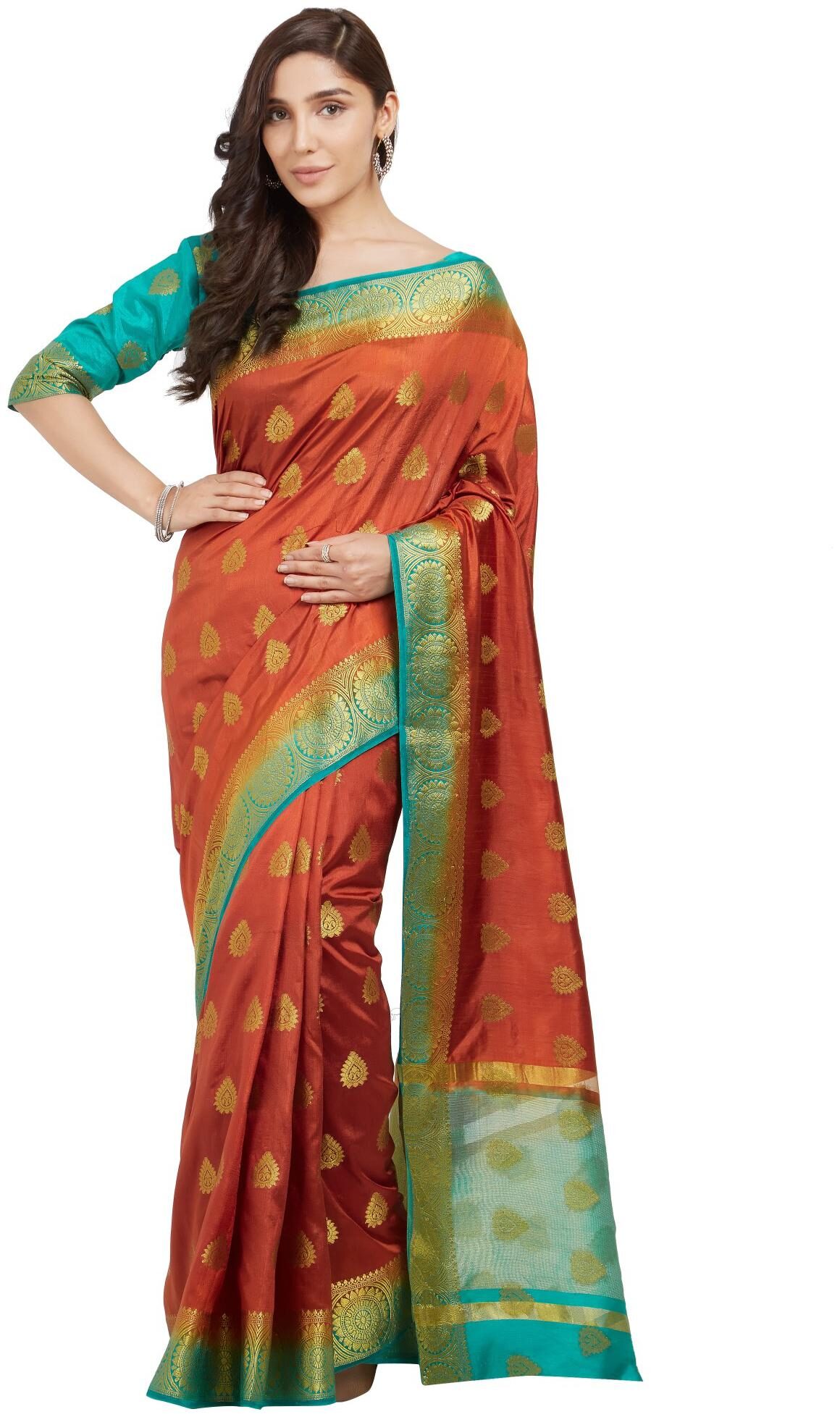 

Glamrack Traditional Silk Blend Saree With Bloouse Turquoise