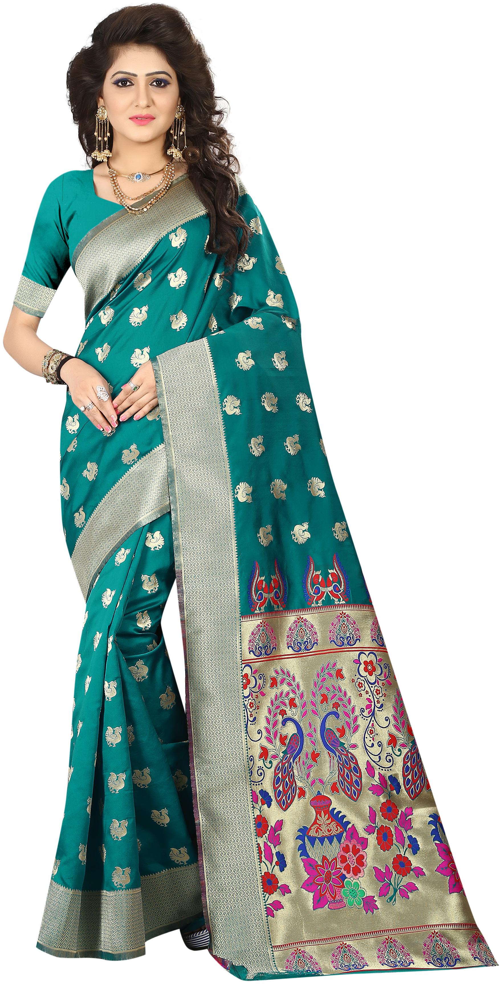

Glamrack Traditional Art Silk Saree With Bloouse Turquoise