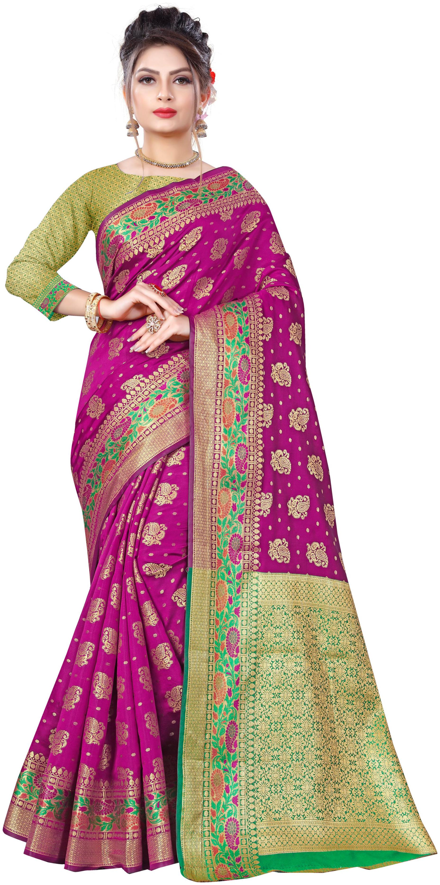 

GLAMRACK Women Silk Saree Pink