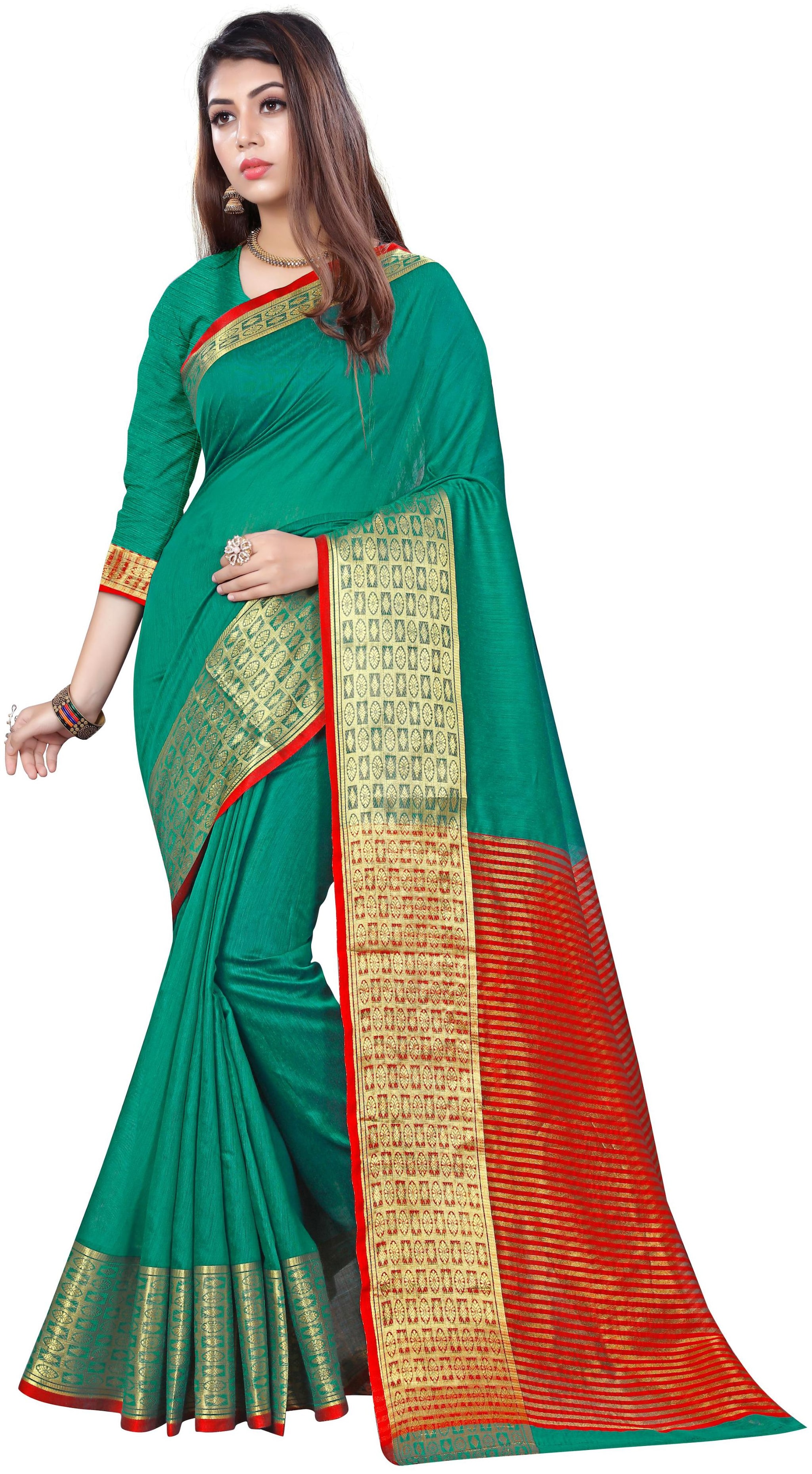 

GLAMRACK Women Cotton Saree Green