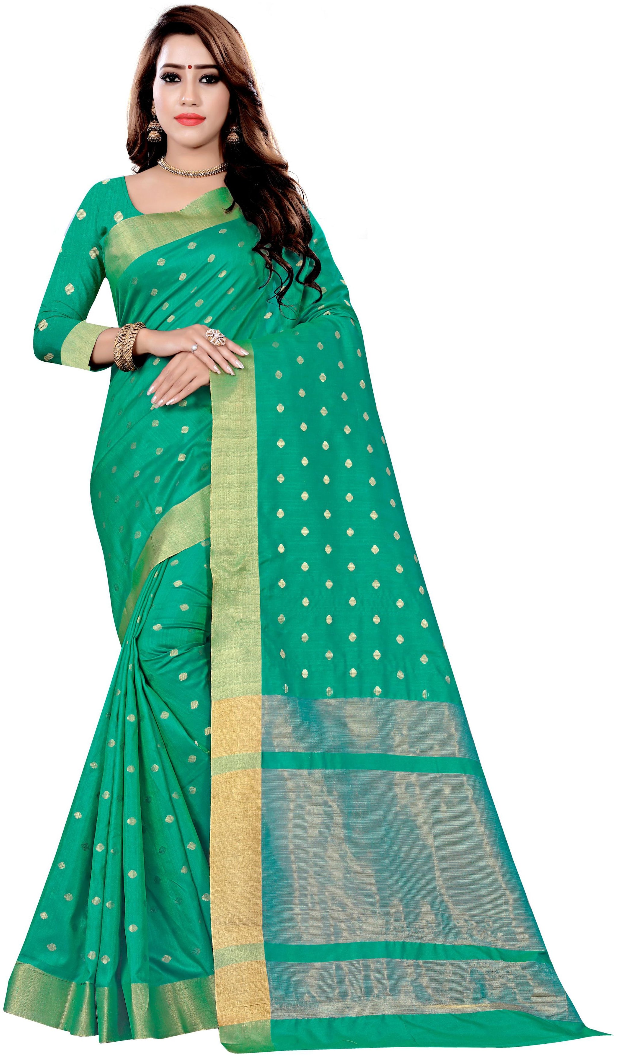 

GLAMRACK Women Cotton Saree Green