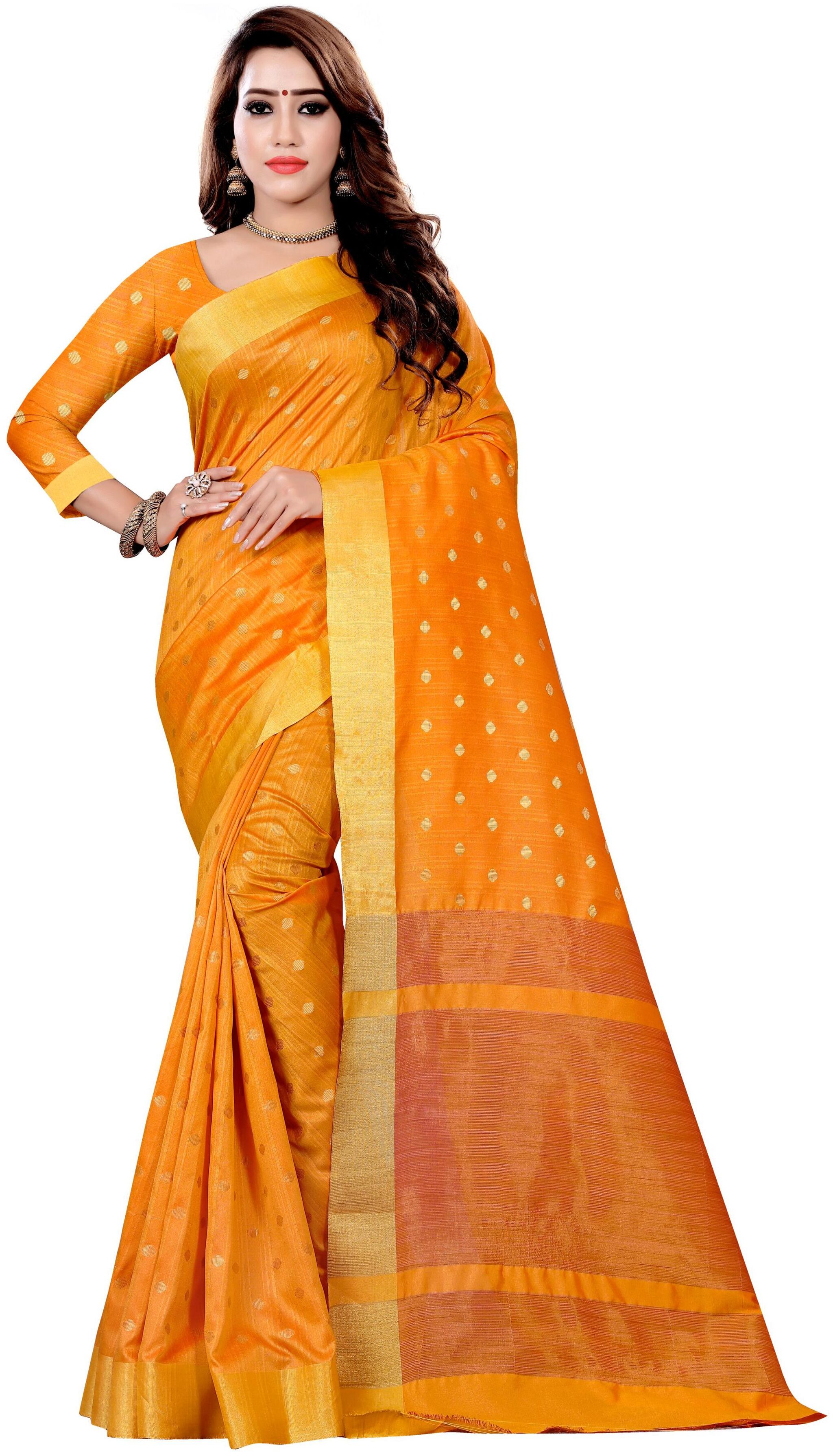 

GLAMRACK Women Cotton Saree Orange