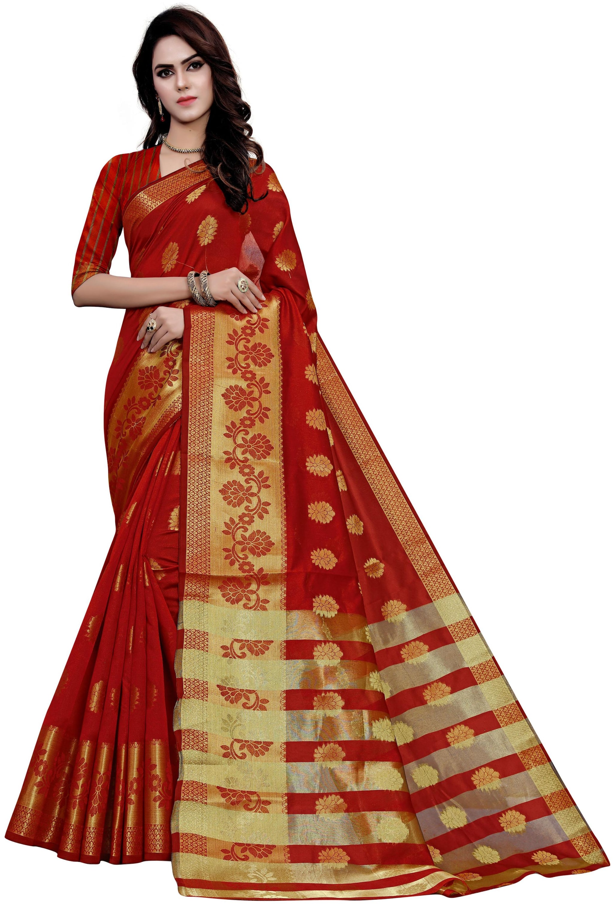 

GLAMRACK Women Artificial Silk Regular Saree -Red