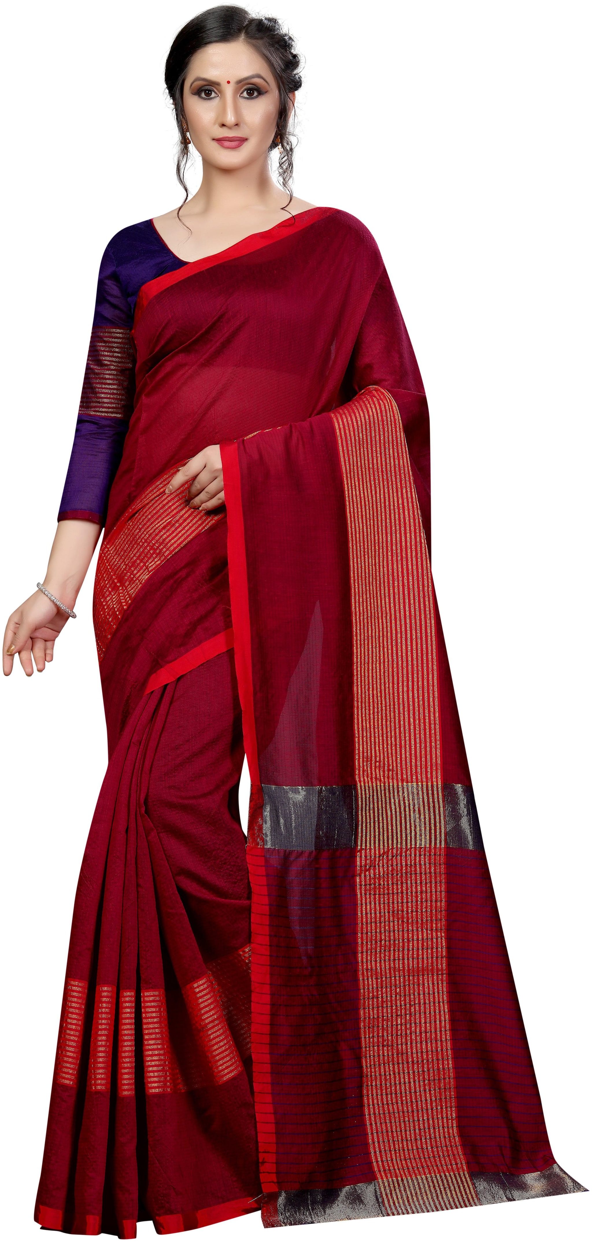 

GLAMRACK Women Blended Maheshwari Saree With Blouse - Maroon