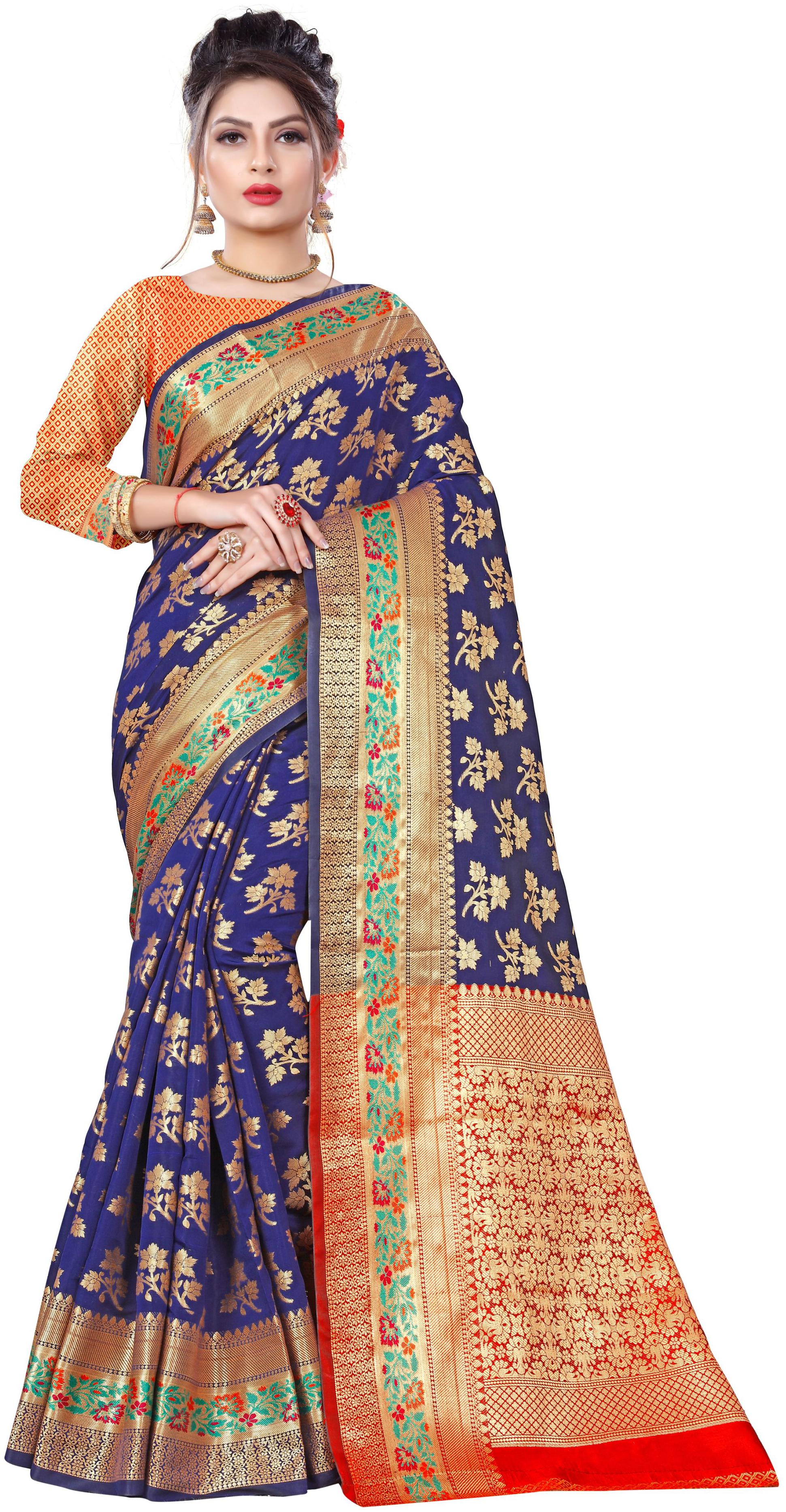 

GLAMRACK Women Silk Saree Blue