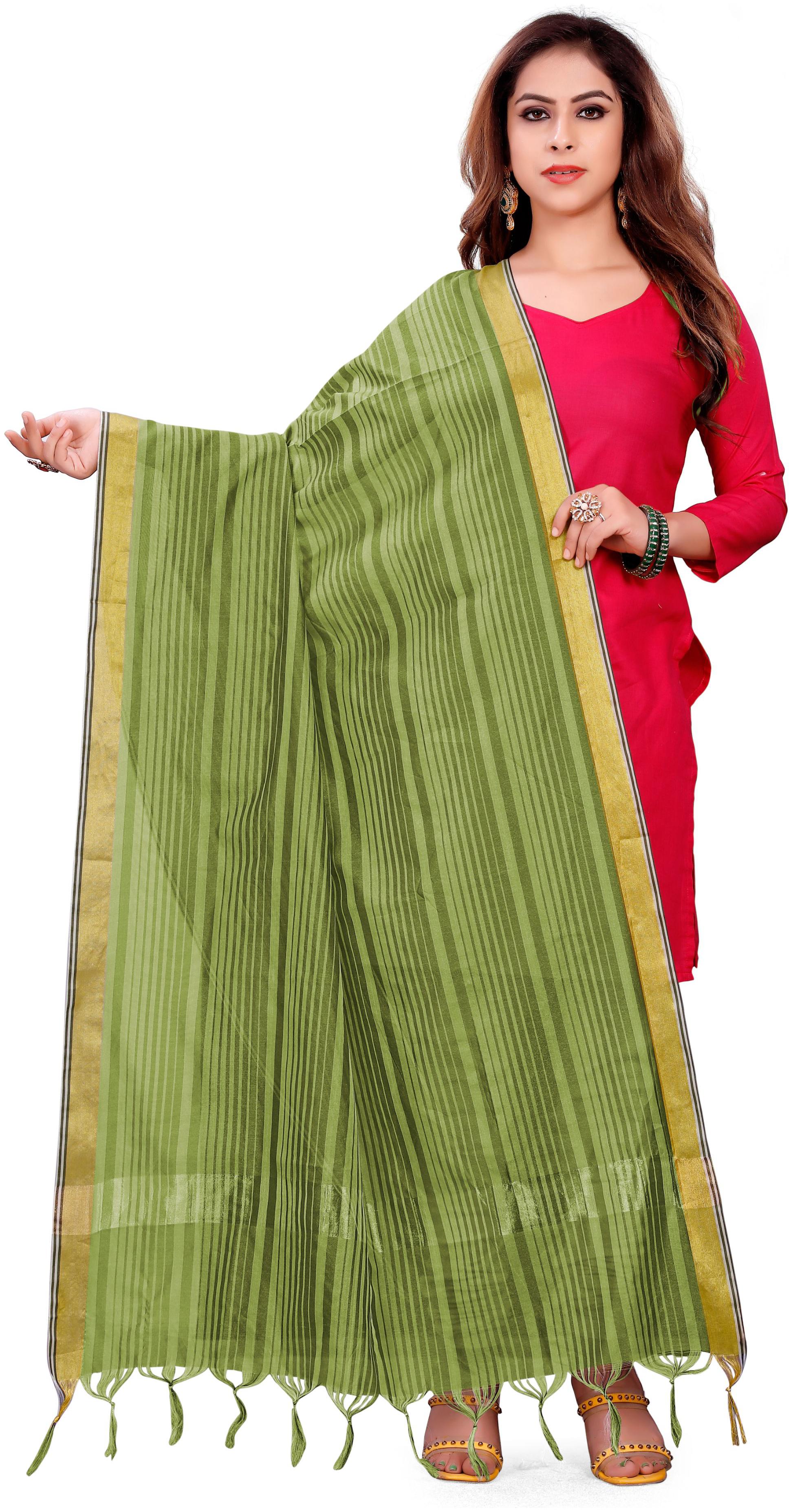 

GLAMRACK Women Silk Striped Green Dupatta
