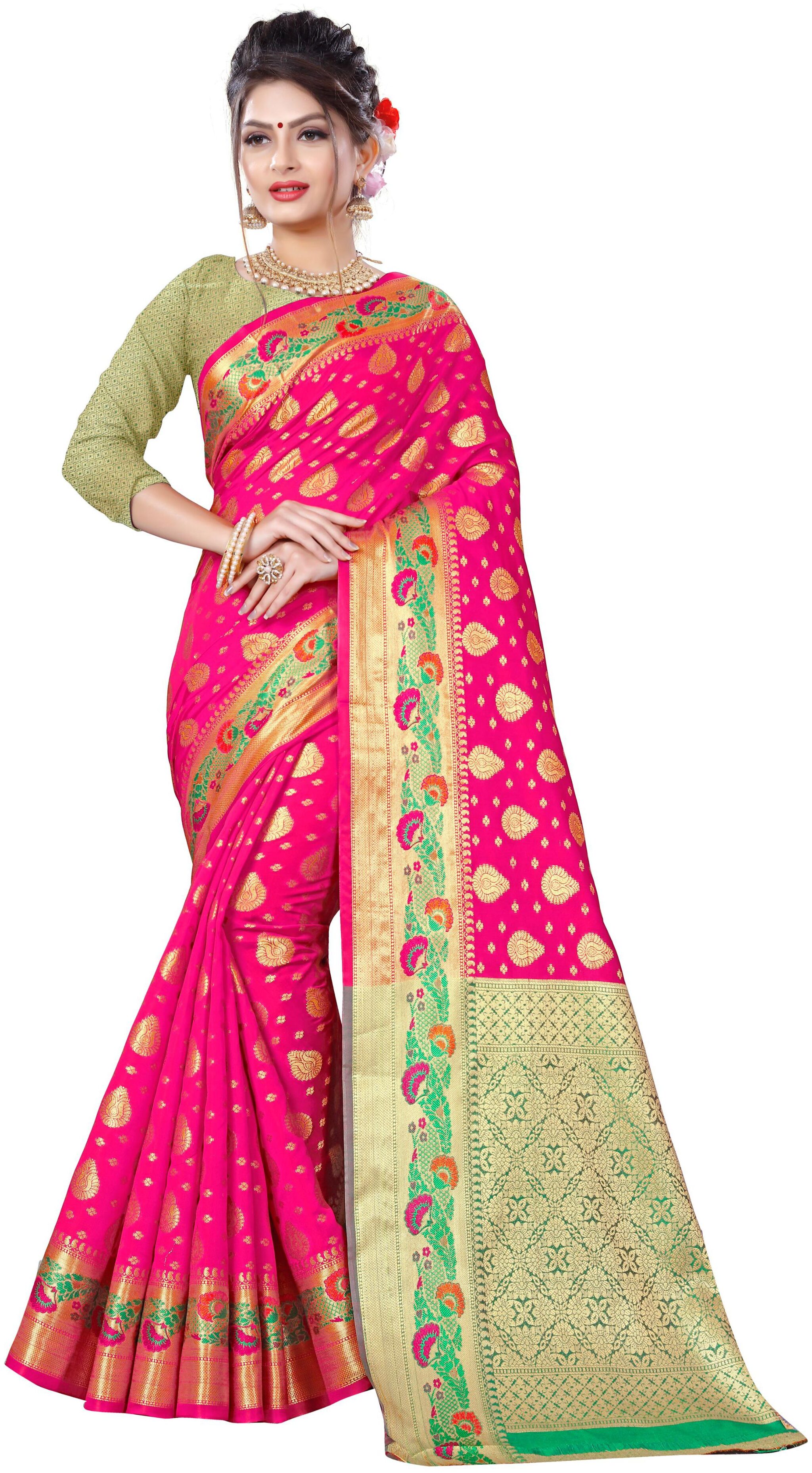 

GLAMRACK Women Silk Saree Pink