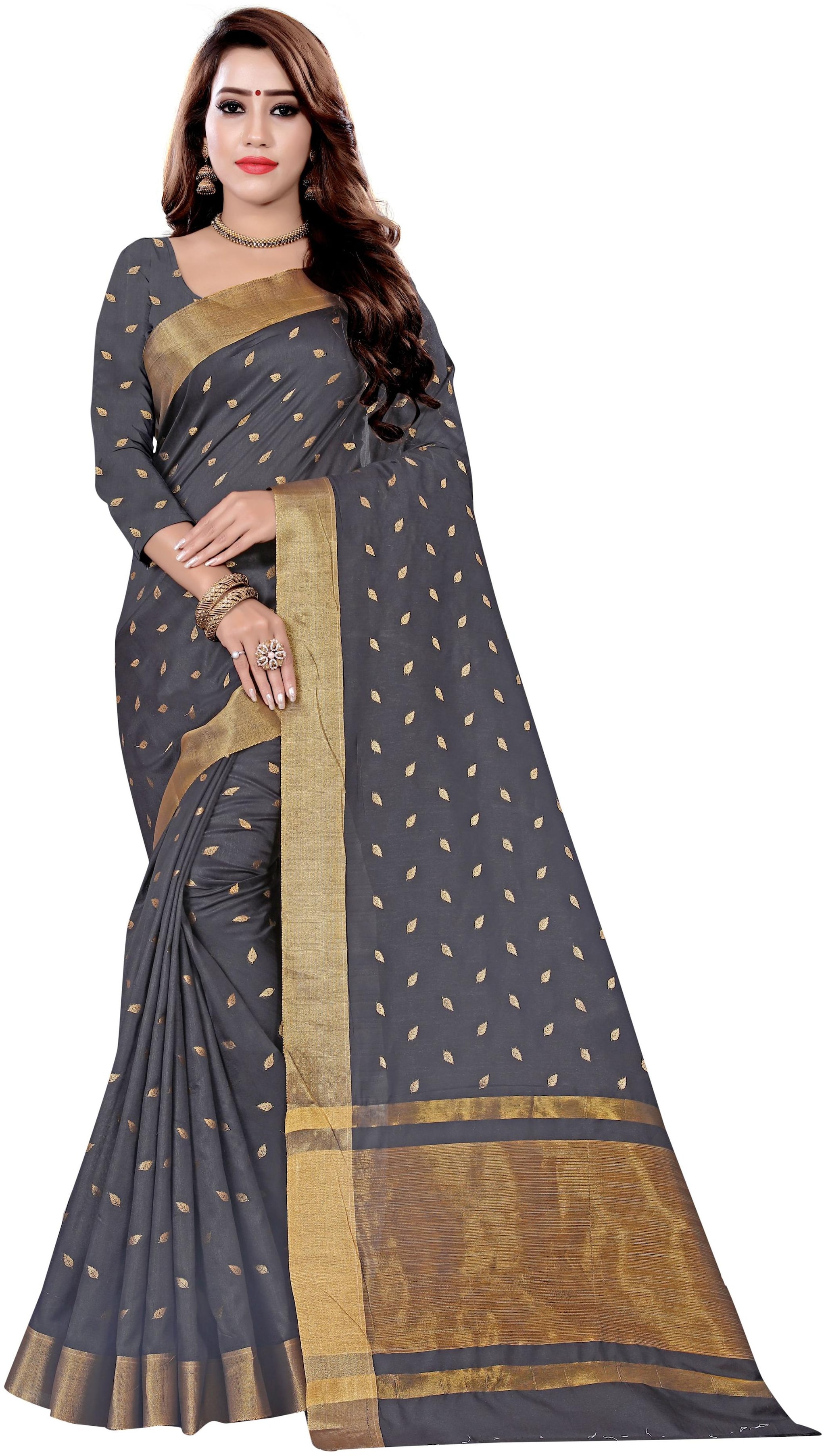 

GLAMRACK Women Cotton Saree Grey