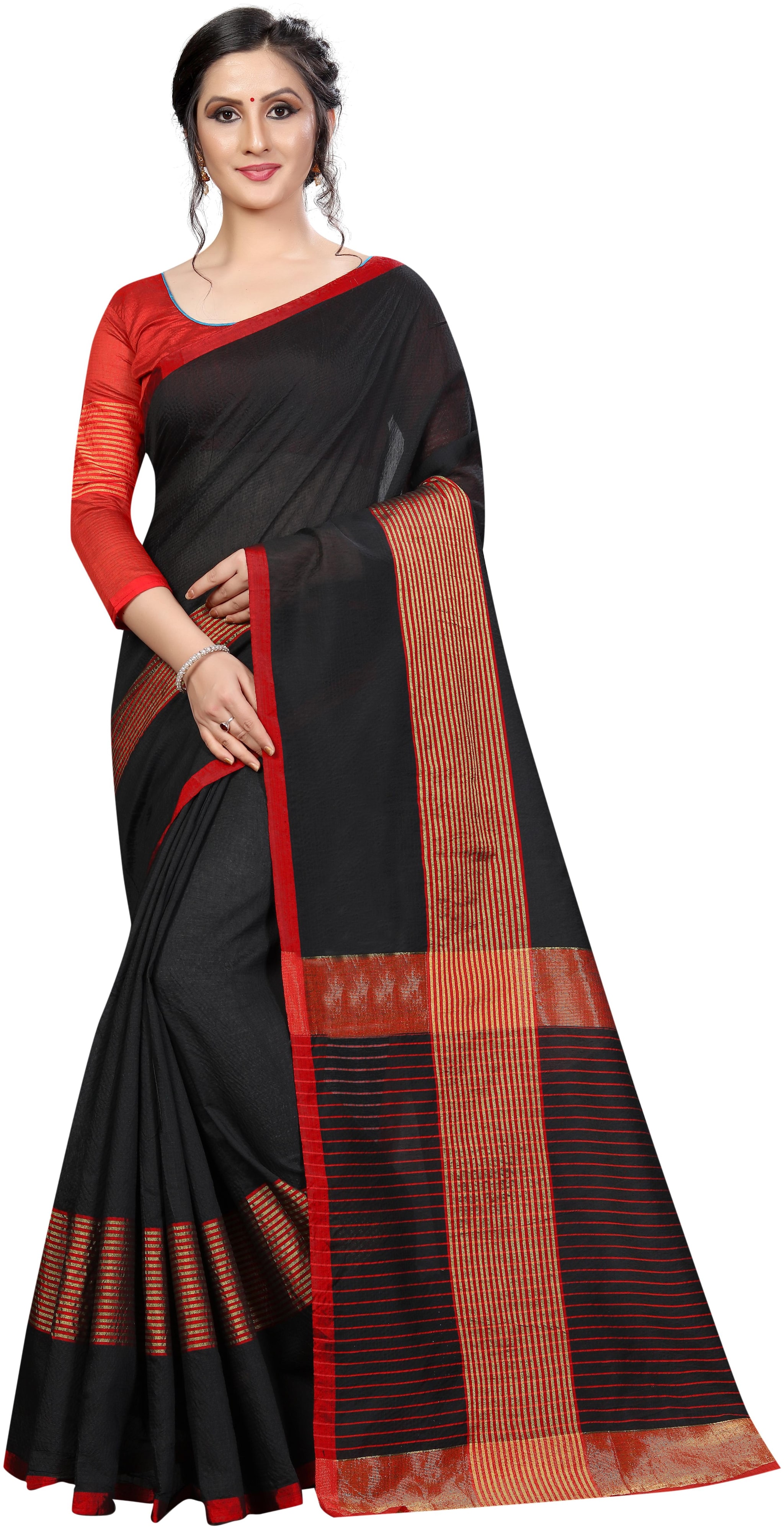 

GLAMRACK Women Blended Maheshwari Saree With Blouse - Black