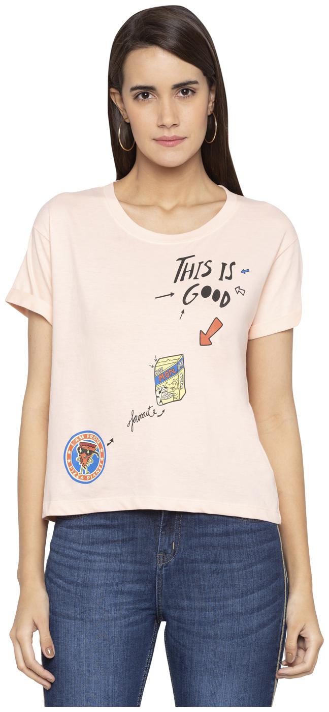 

Globus Women Pink Regular fit Round neck Cotton T shirt