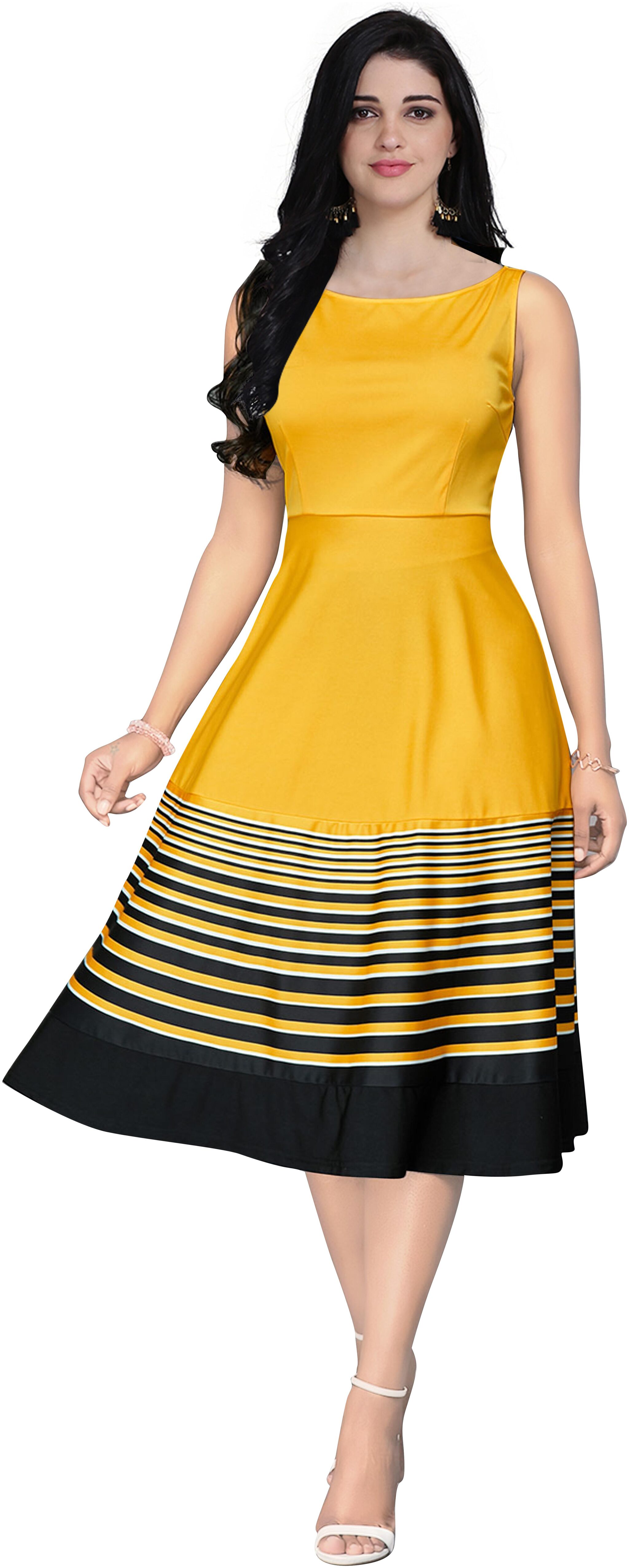 

GLOBON IMPEX Yellow Striped Fit flare dress