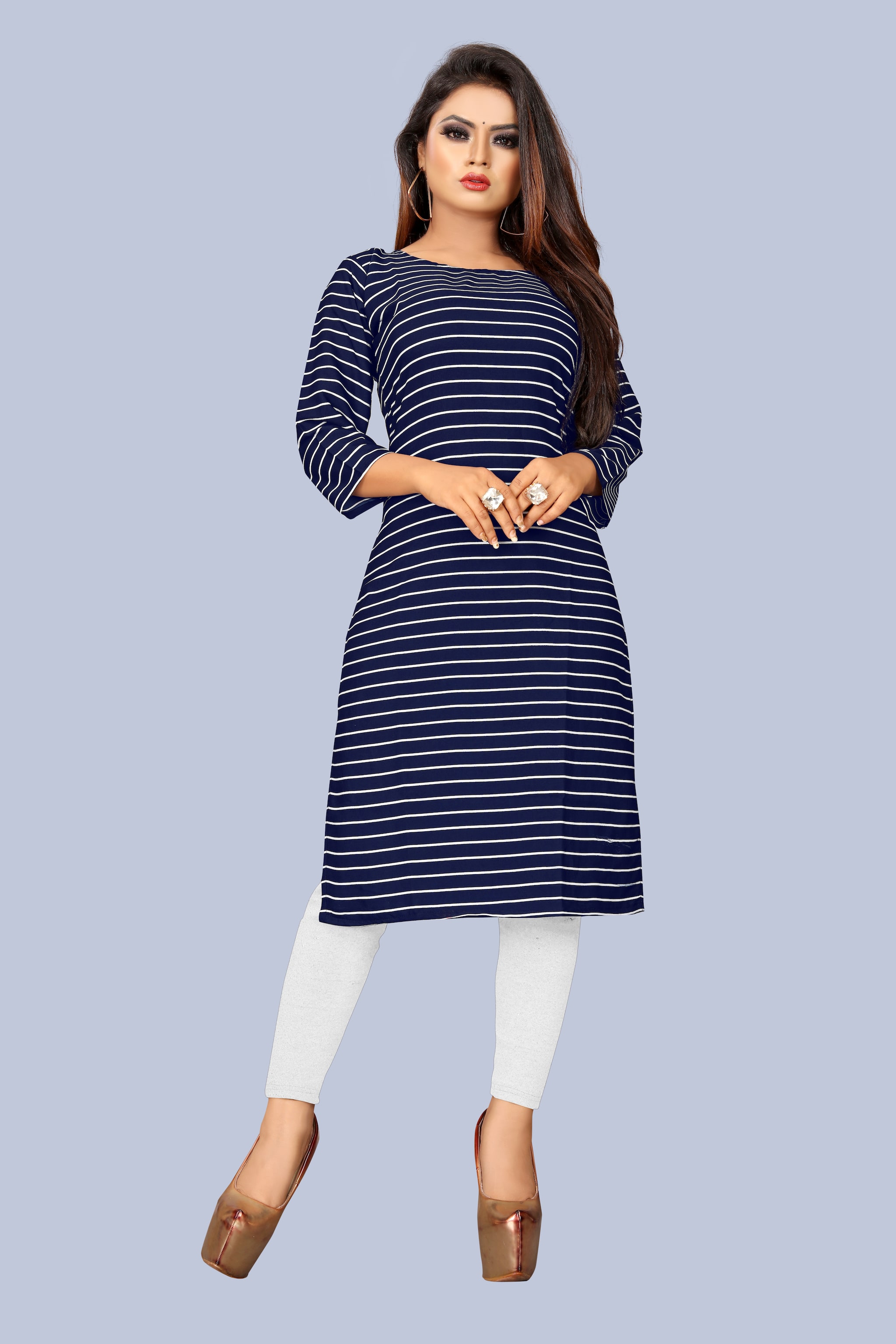 

GLOBON IMPEX Women Blue Striped Regular Kurti