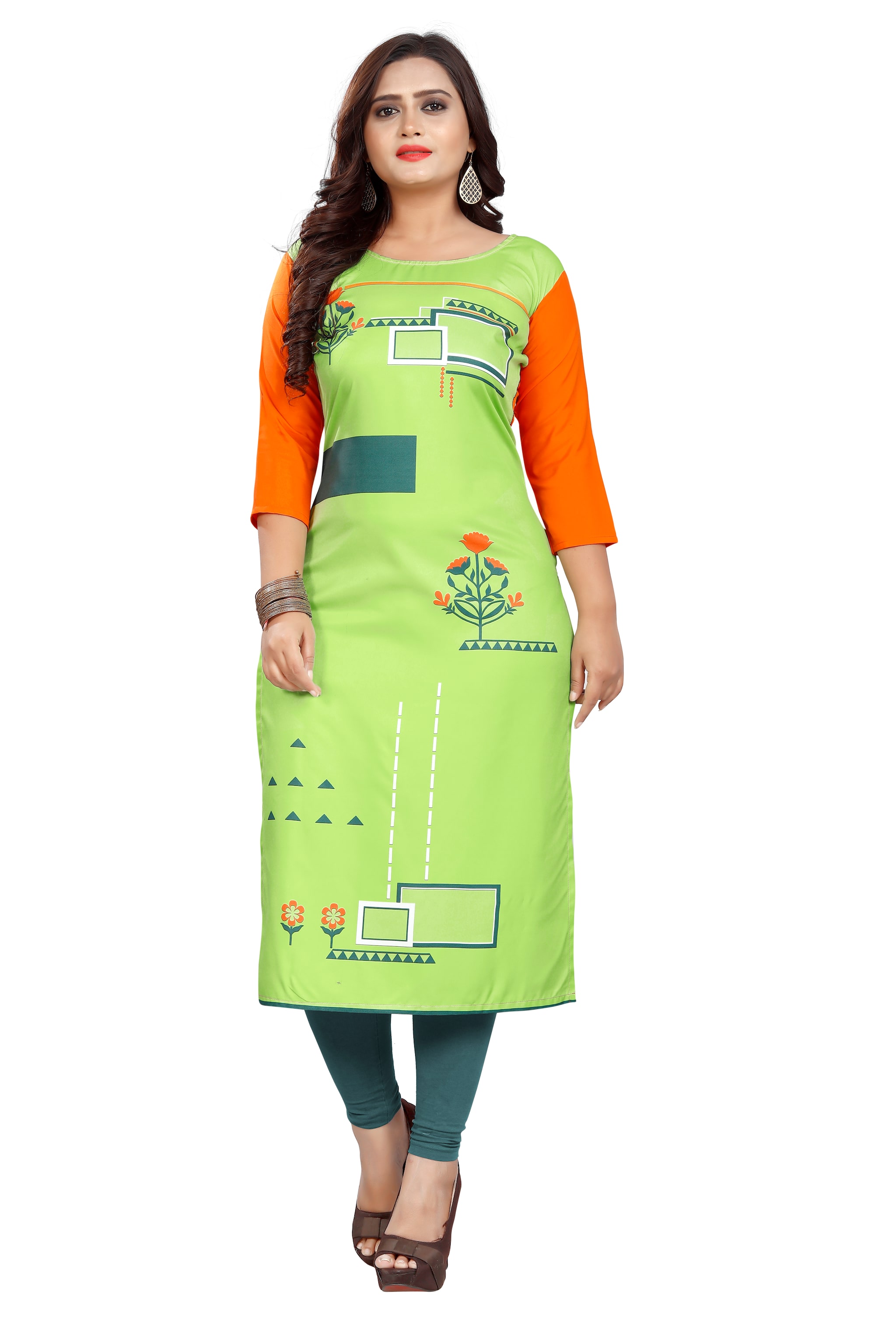 

GLOBON IMPEX Women Green Floral Straight Kurti