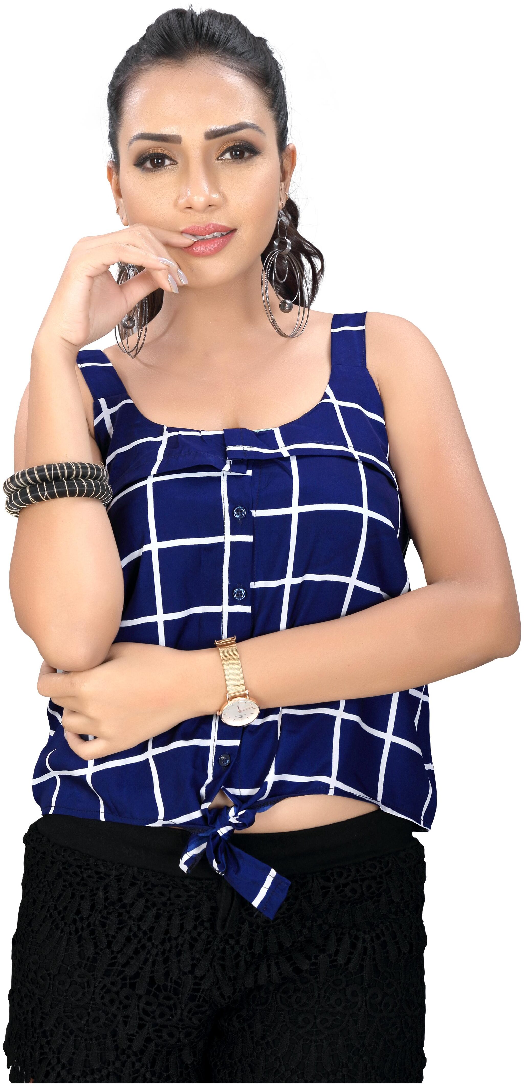 

Globon Impex Women S Trending Slim Fit Part And Casual Wear Navy Blue White Crop Top