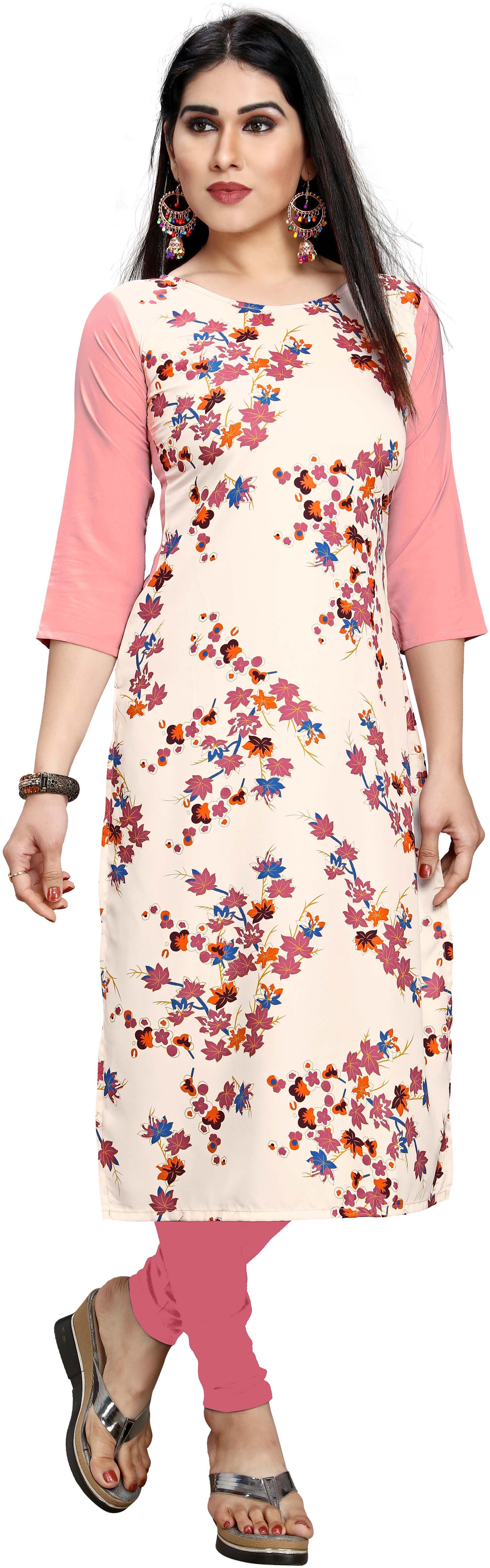 

Globon Impex Women s Stylish New Trending Digital Floral Crepe Stright Kurti (Pink White)