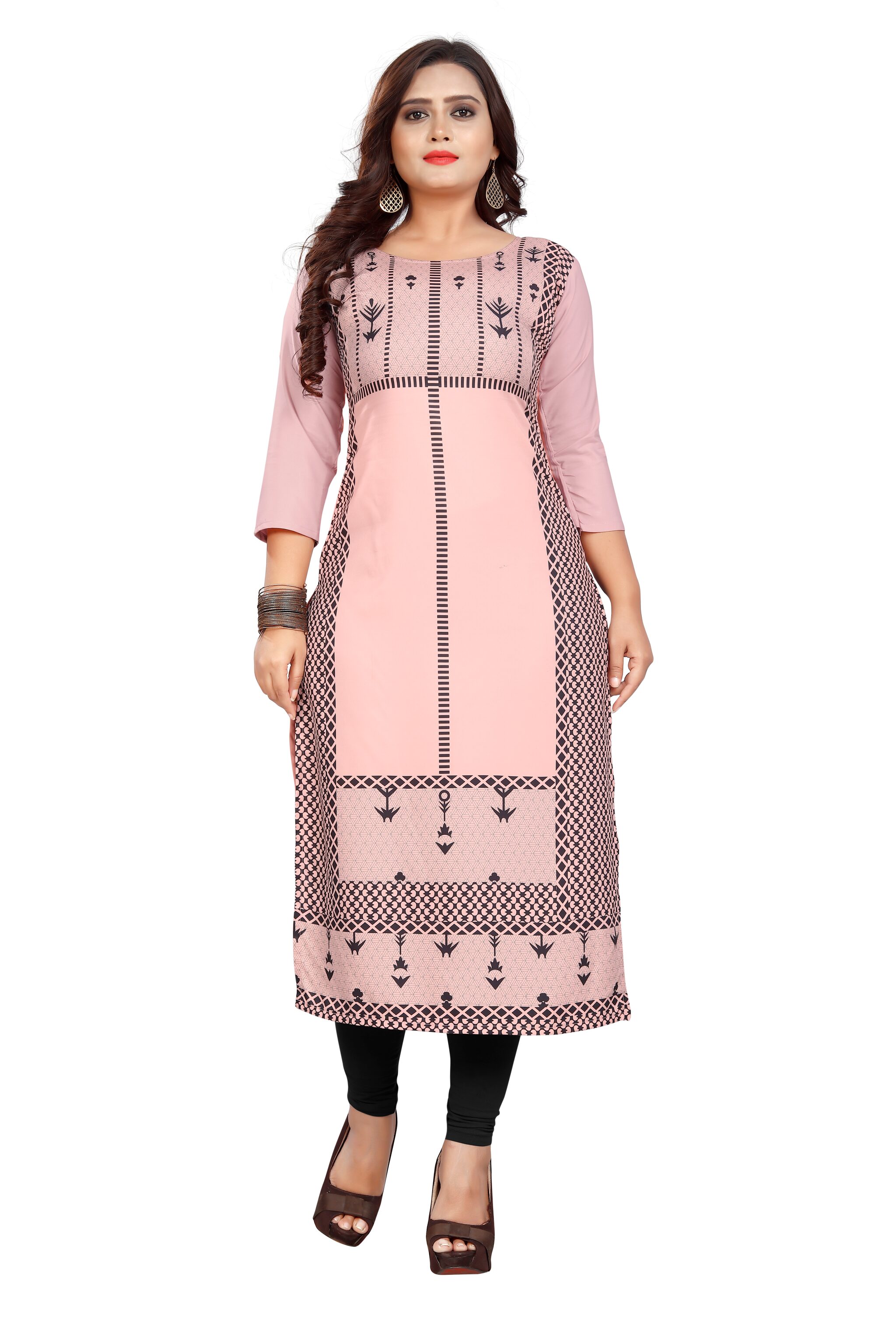 

GLOBON IMPEX Women Peach Printed Straight Kurti