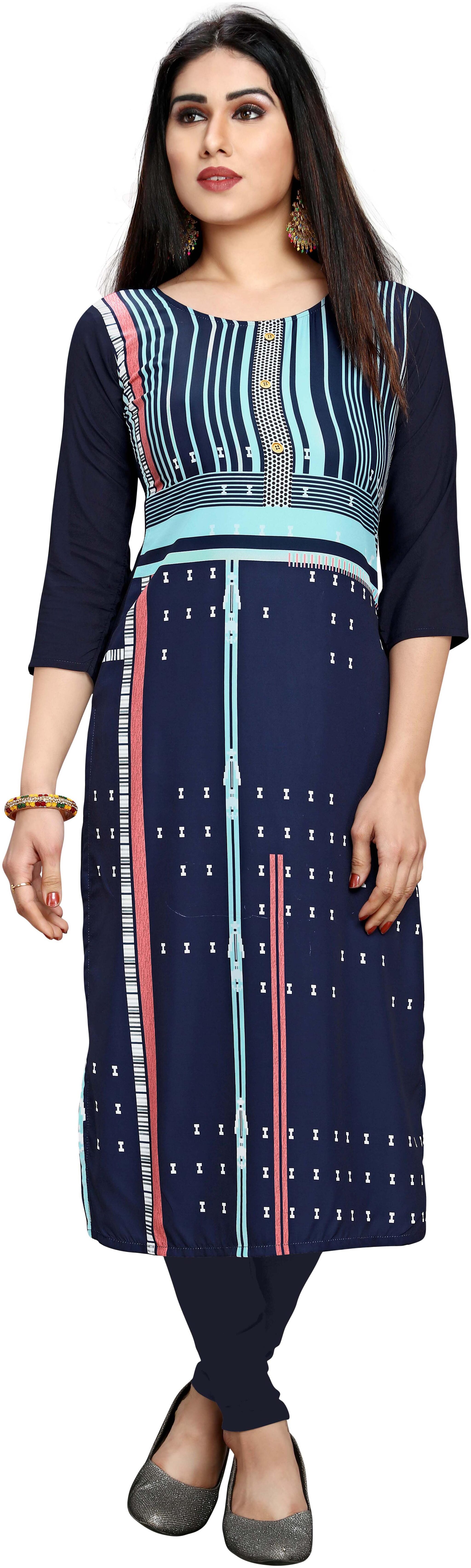 

Globon Impex Womens Stylish Crepe Straight Kurta (Navy Blue)
