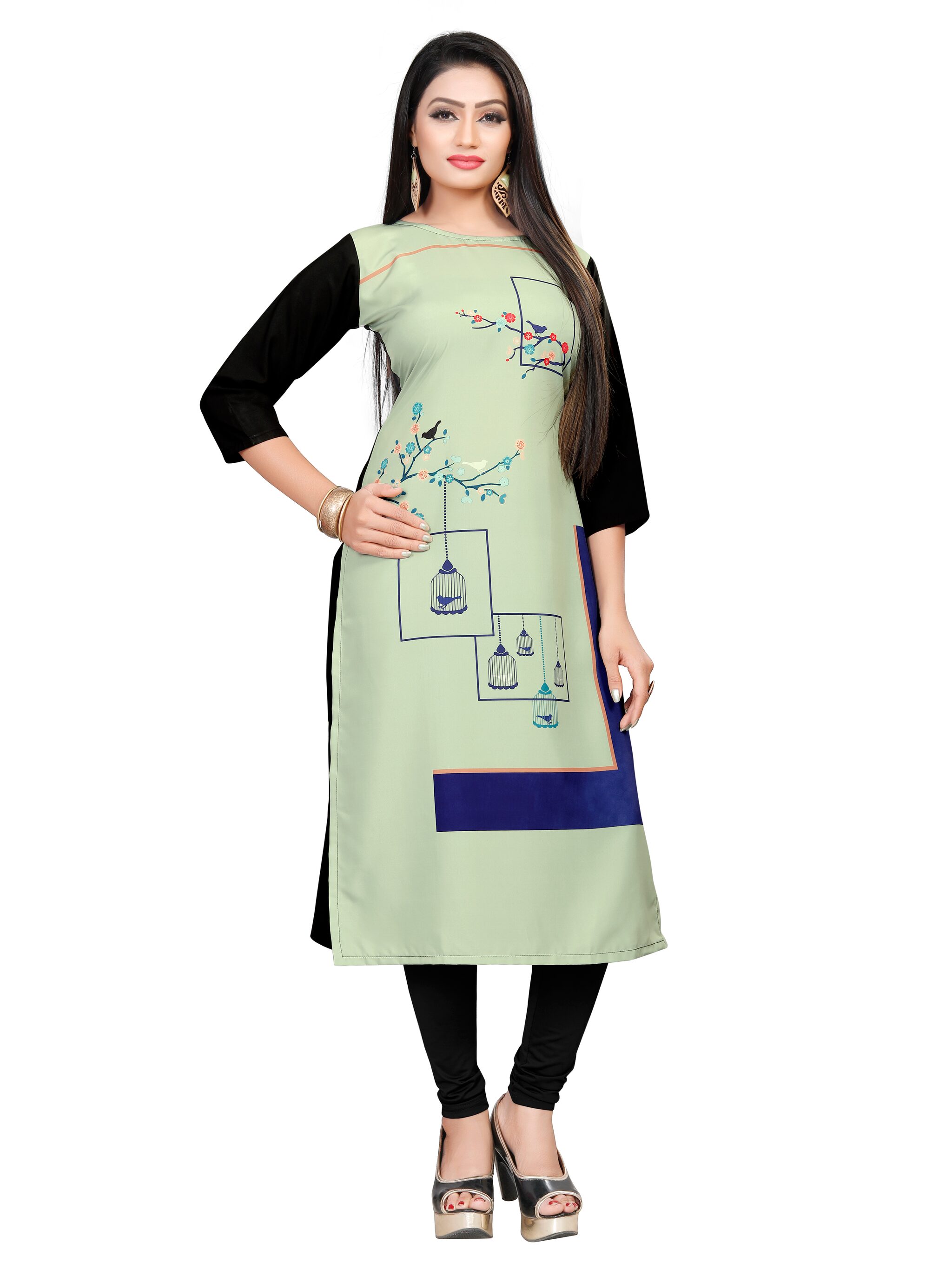 

GLOBON IMPEX Women Green Floral Straight Kurti