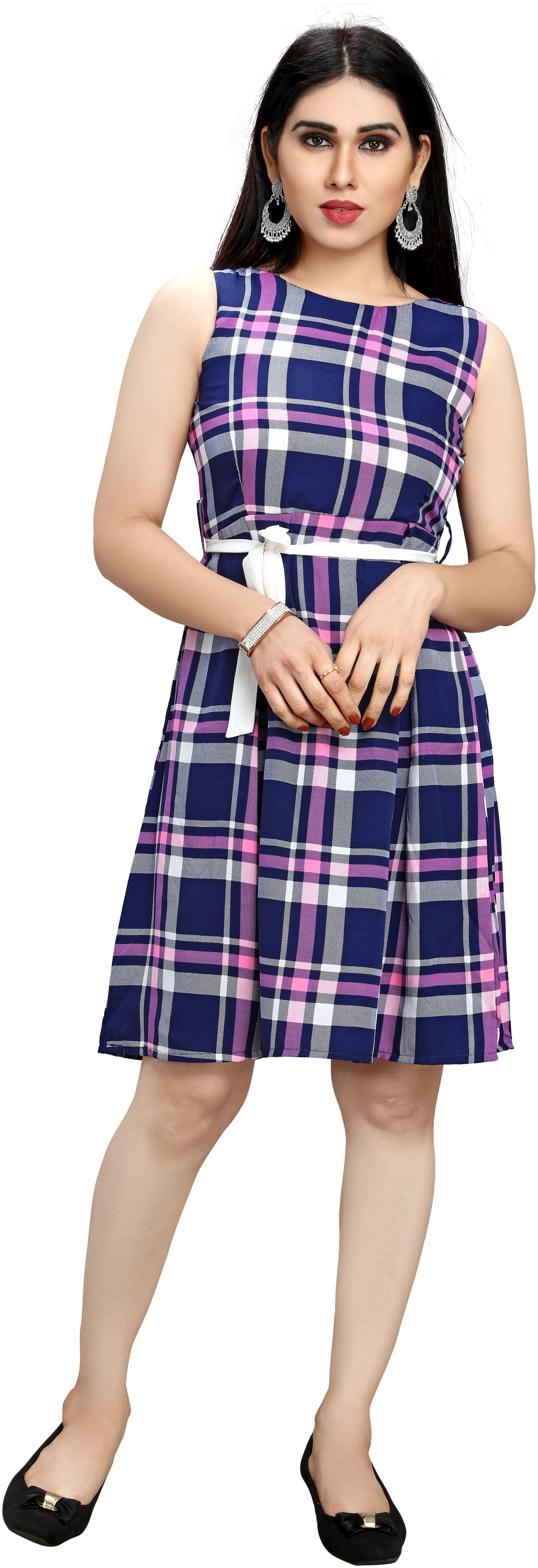 

Globon Impex Women s Stylish Trending Fit Flare Blue Pink Dress