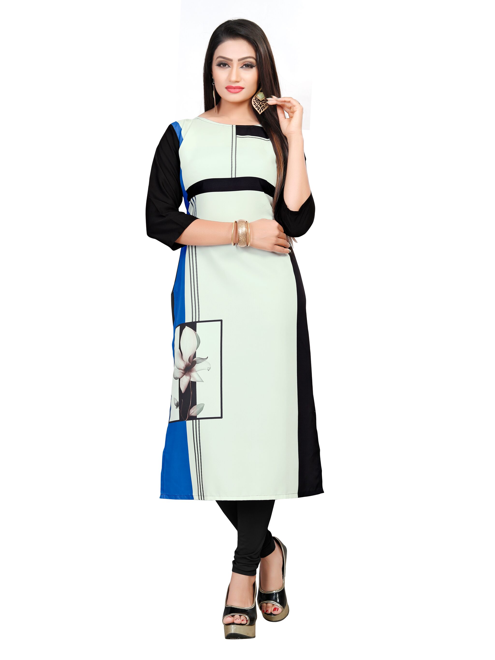 

GLOBON IMPEX Women Green Floral Straight Kurti