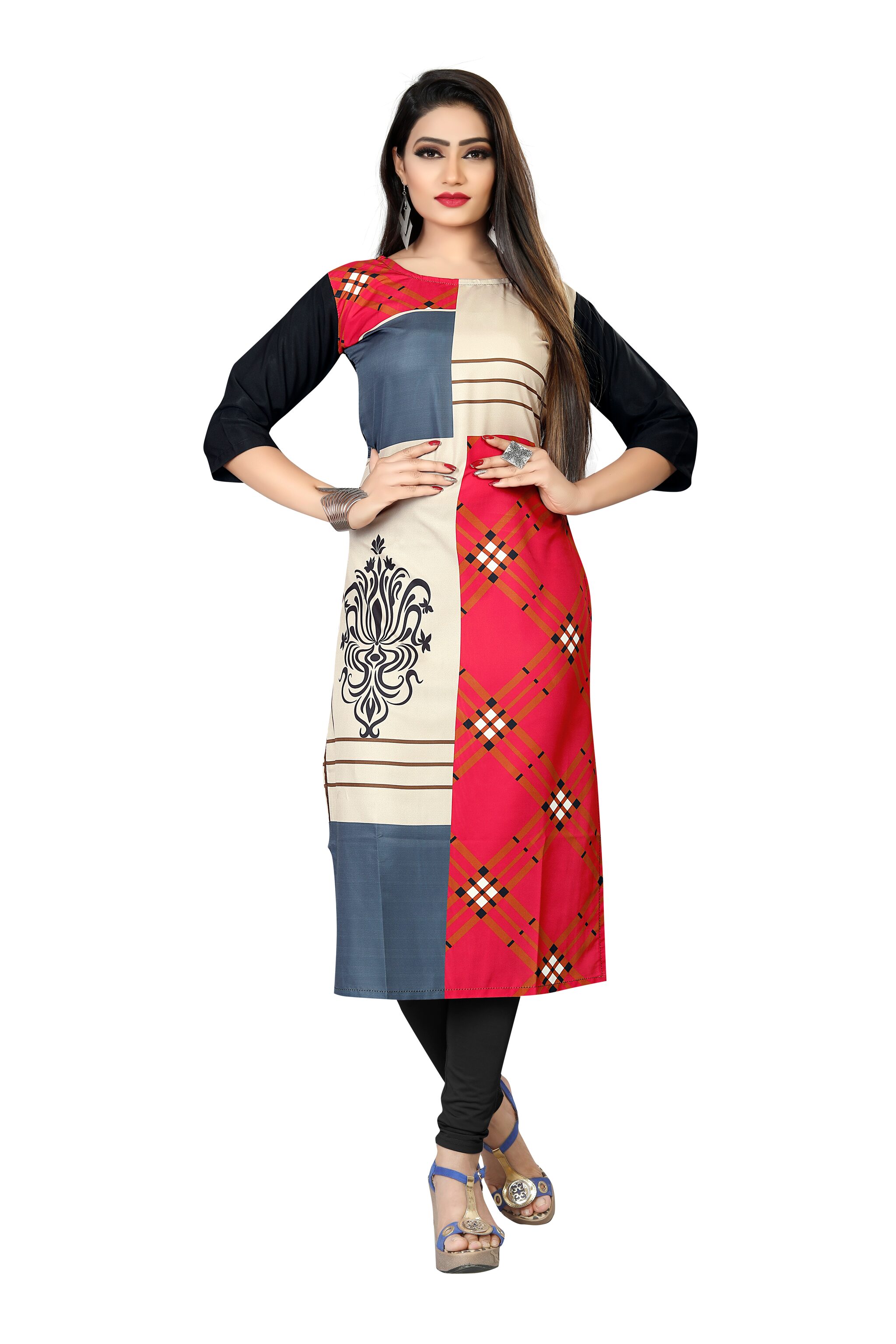 

GLOBON IMPEX Women Multi Colorblocked Straight Kurti