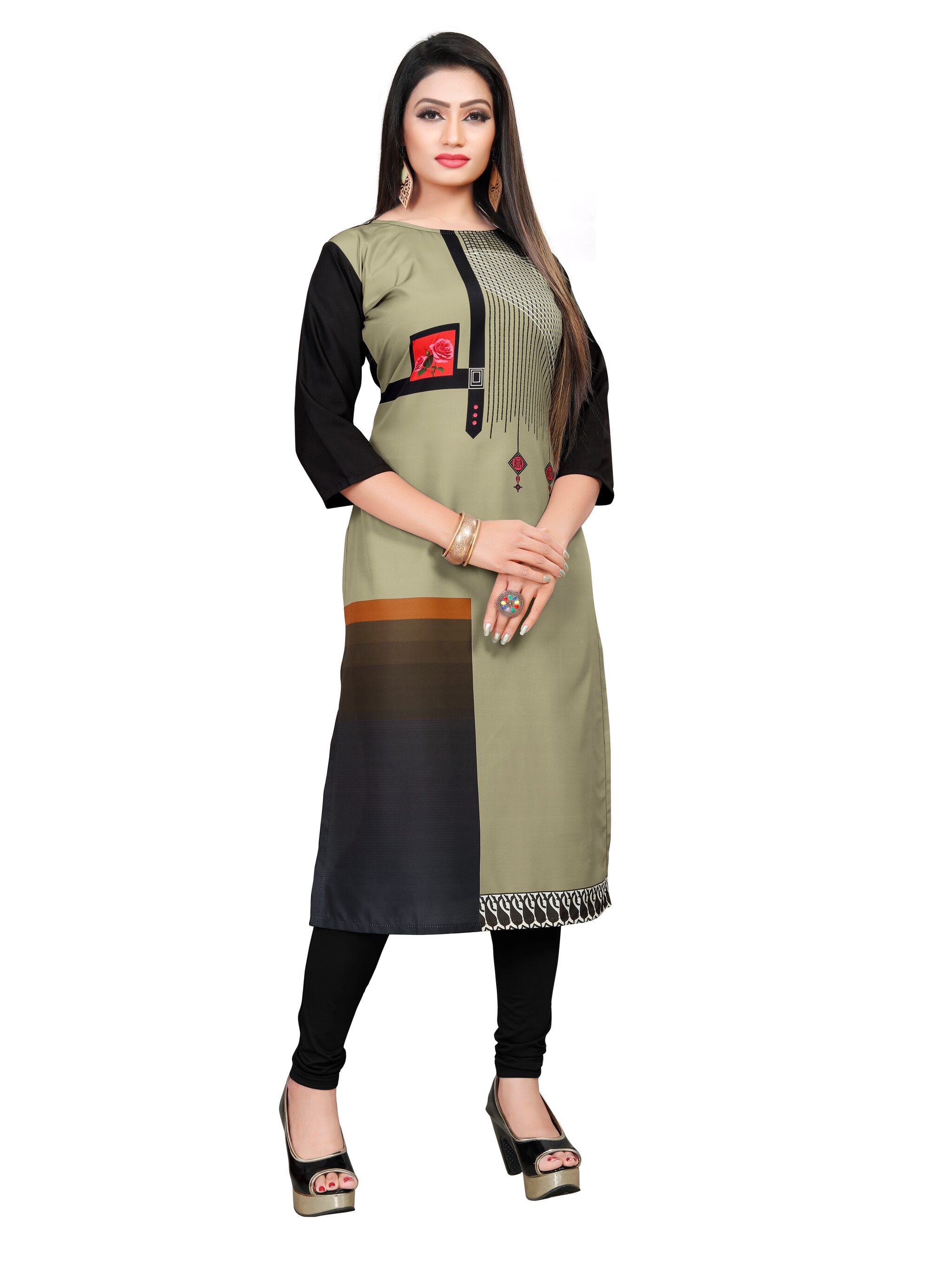 

GLOBON IMPEX Women Green Floral Straight Kurti