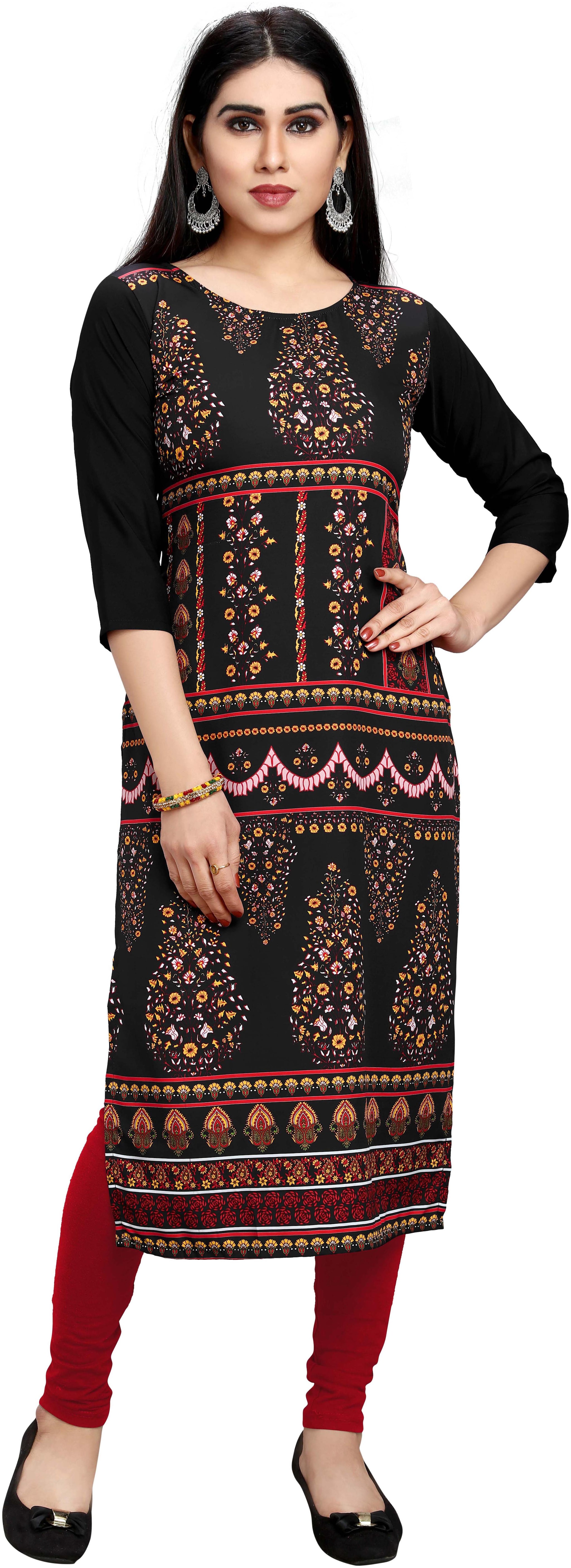 

Globon Impex Womens Stylish Crepe Straight Kurta (Black)