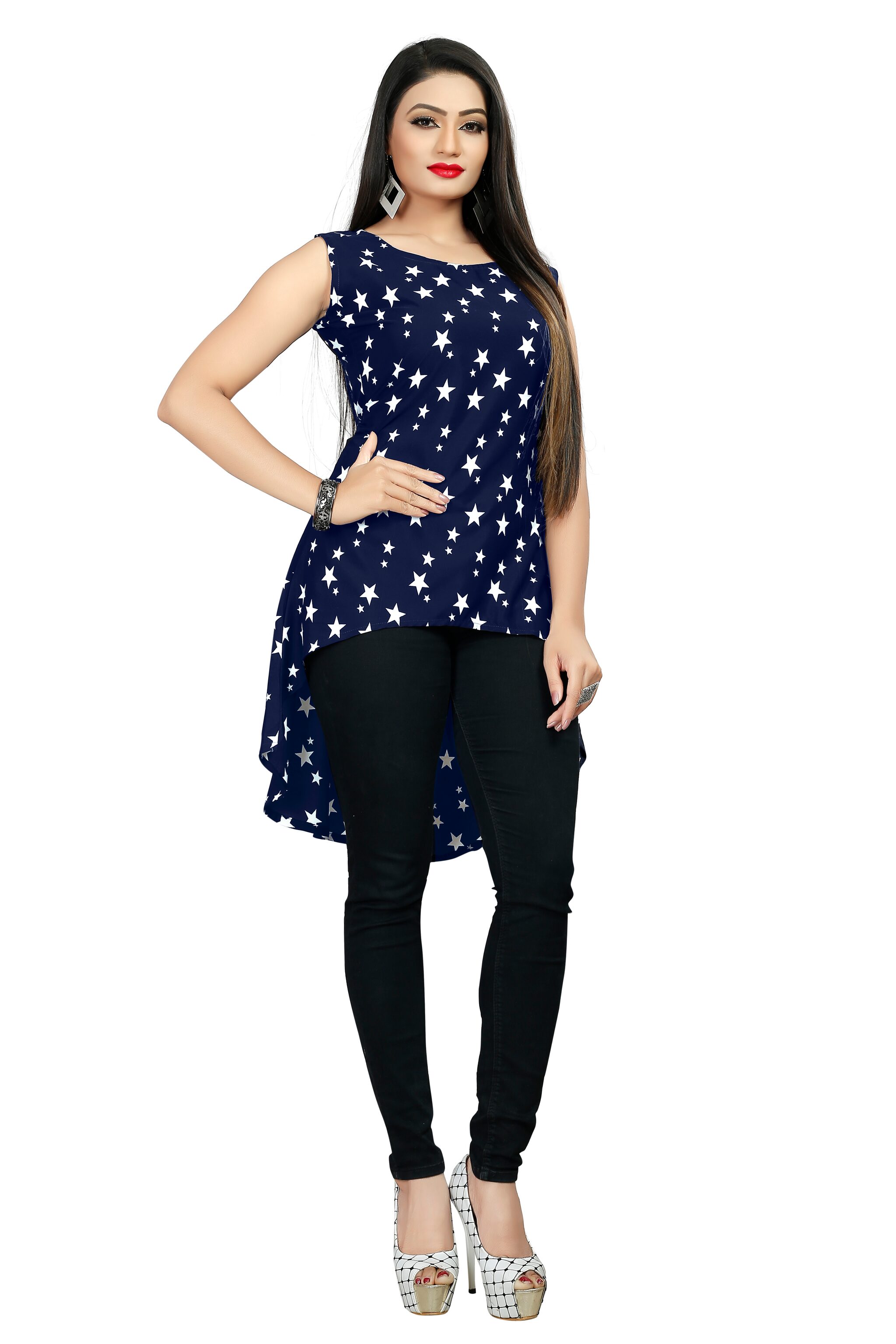 

GLOBON IMPEX Crepe Printed Navy Blue Color Top for Women