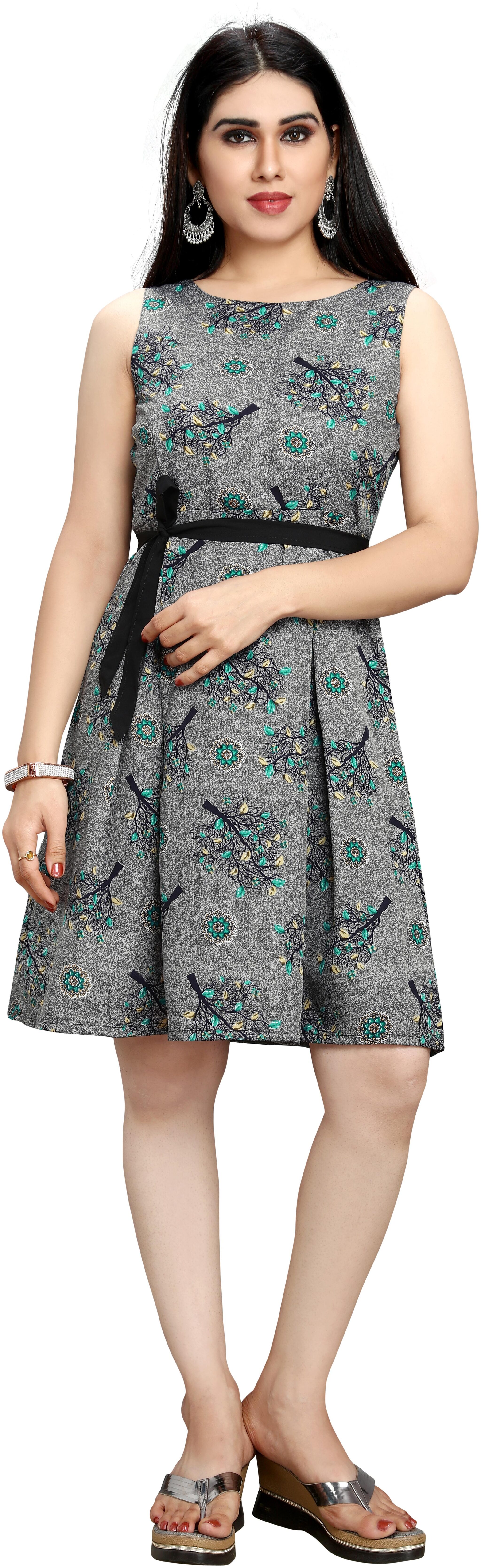 

GLOBON IMPEX Grey Floral Fit flare dress