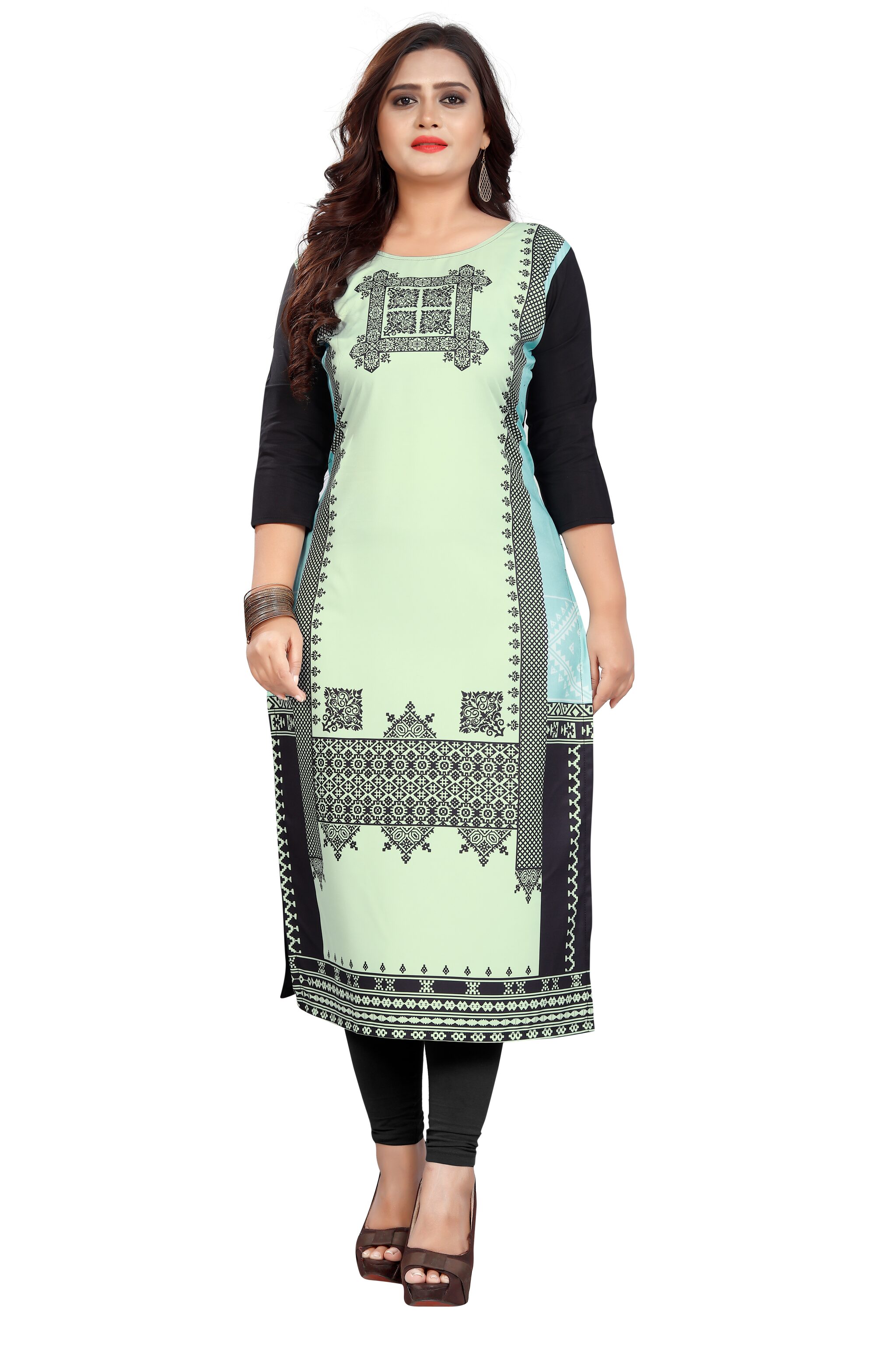 

GLOBON IMPEX Women Green Printed Straight Kurti
