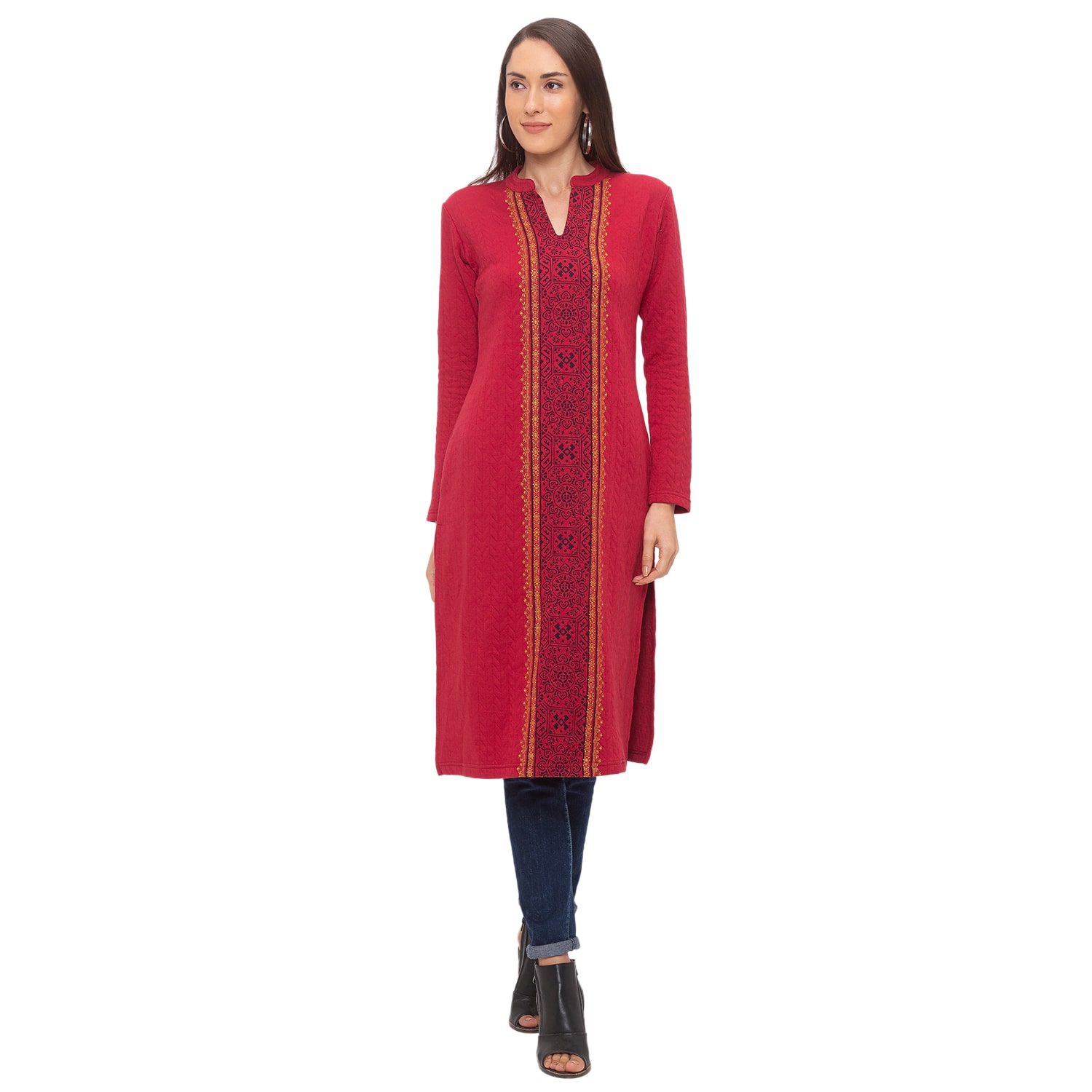 

Globus Women Red Printed Straight Kurta