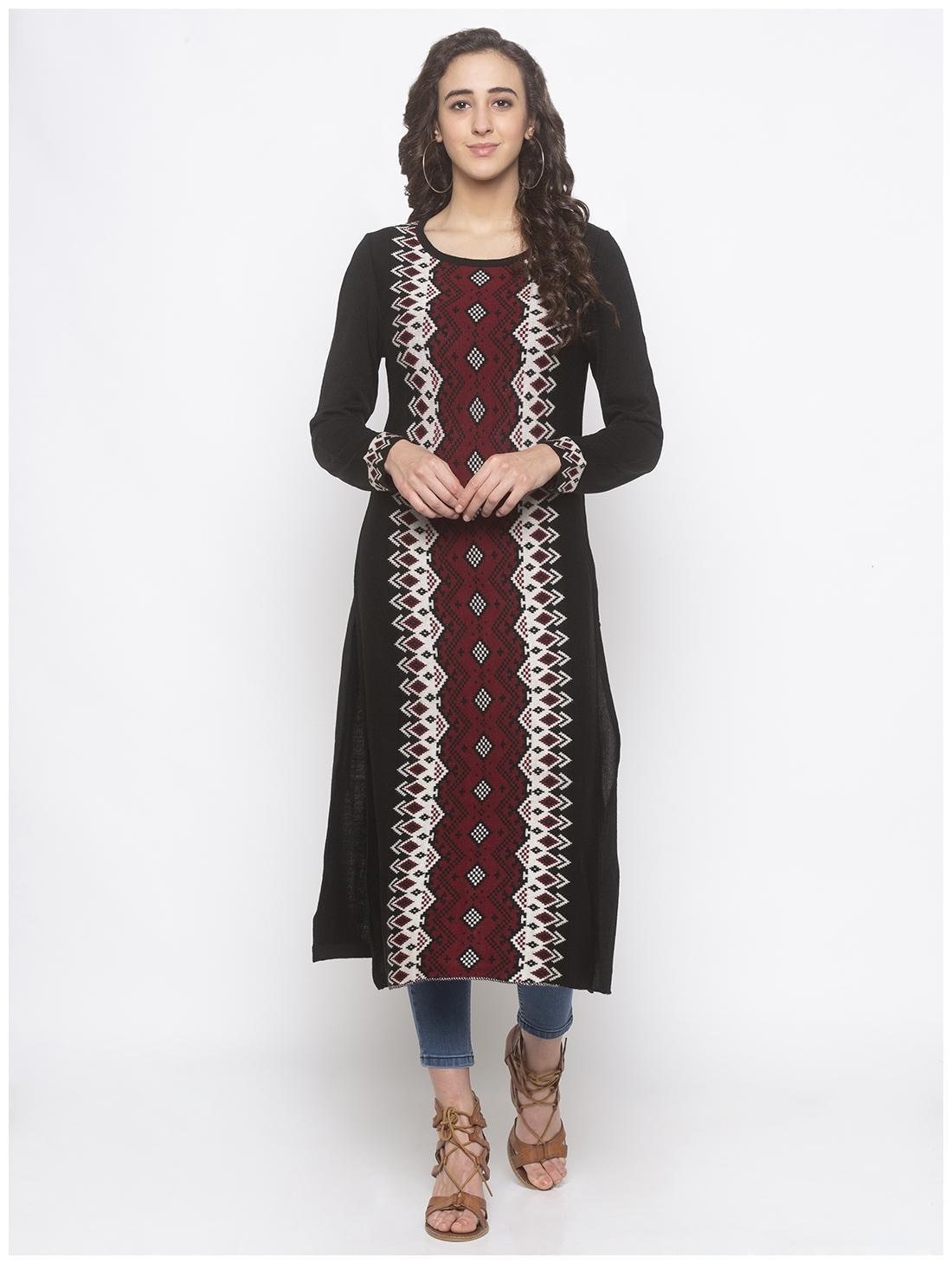 

Globus Women Black Printed Straight Kurta