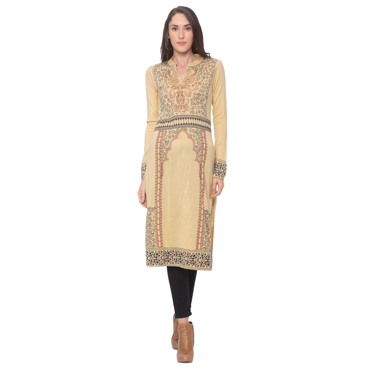 

Globus Women Beige Printed Straight Kurta