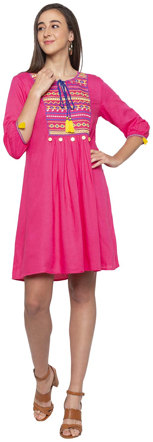 

Globus Pink Embroidered Fit flare dress