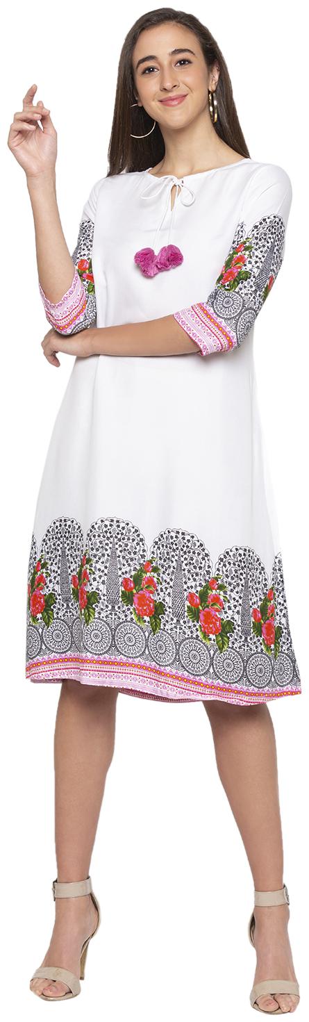 

Globus White Printed Fit flare dress