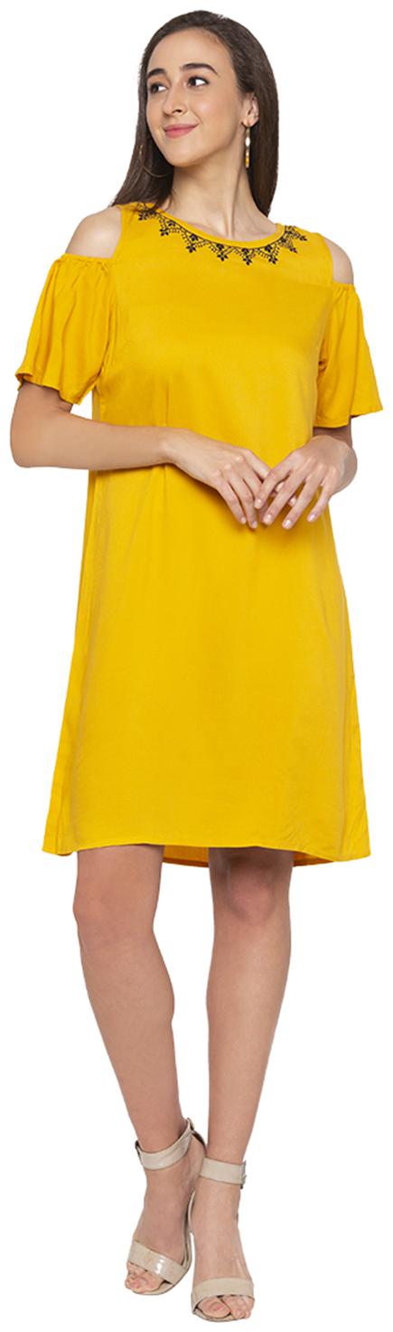 

Globus Yellow Embroidered Sheath dress