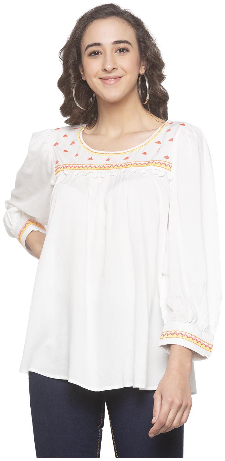 

Globus Blended Embroidered White Color Blouson Top