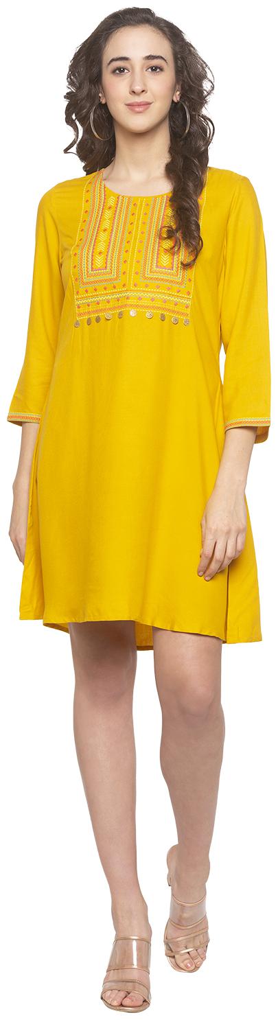 

Globus Mustard Embroidered Flared dress