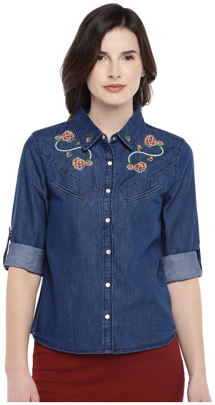 

Globus Women Blue Embroidered Regular Fit Shirt