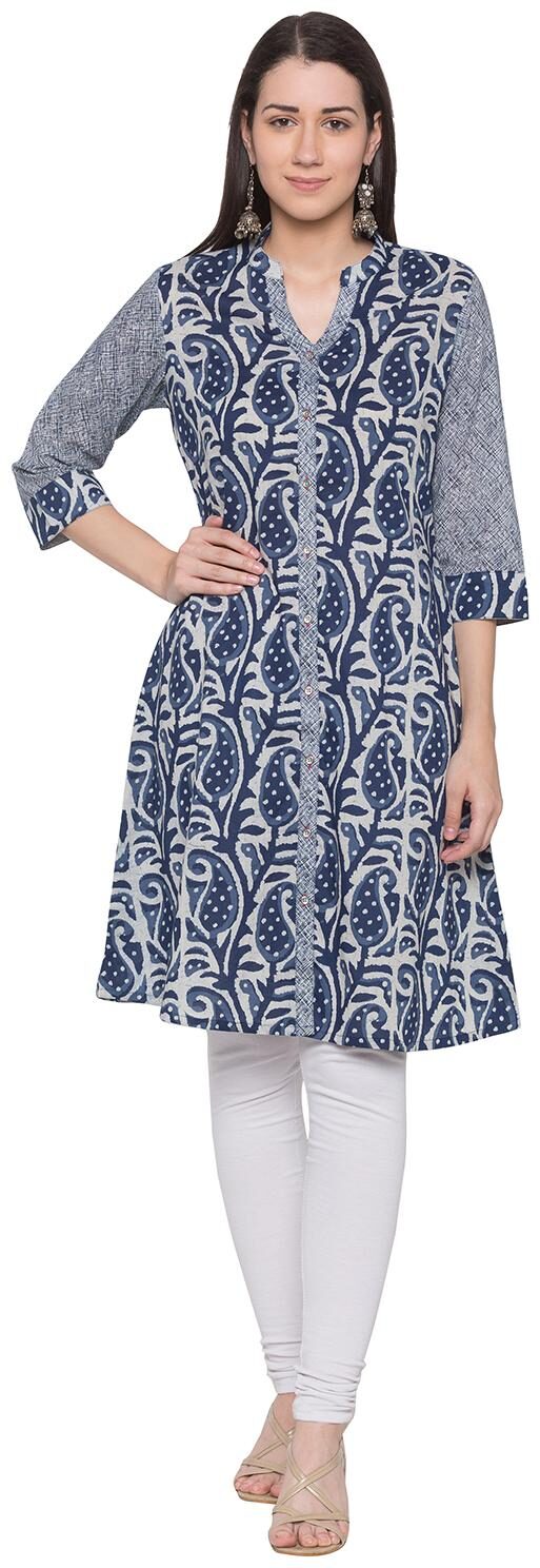 

Globus Women Blue Printed Straight Kurta