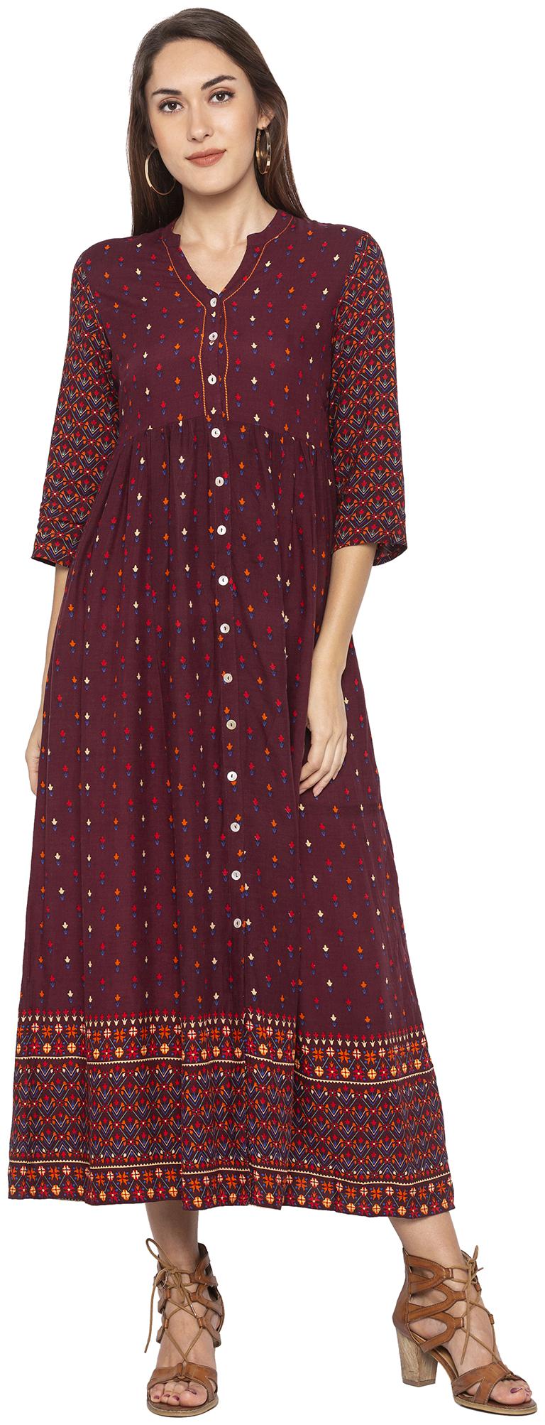 

Globus Maroon Printed Empire dress