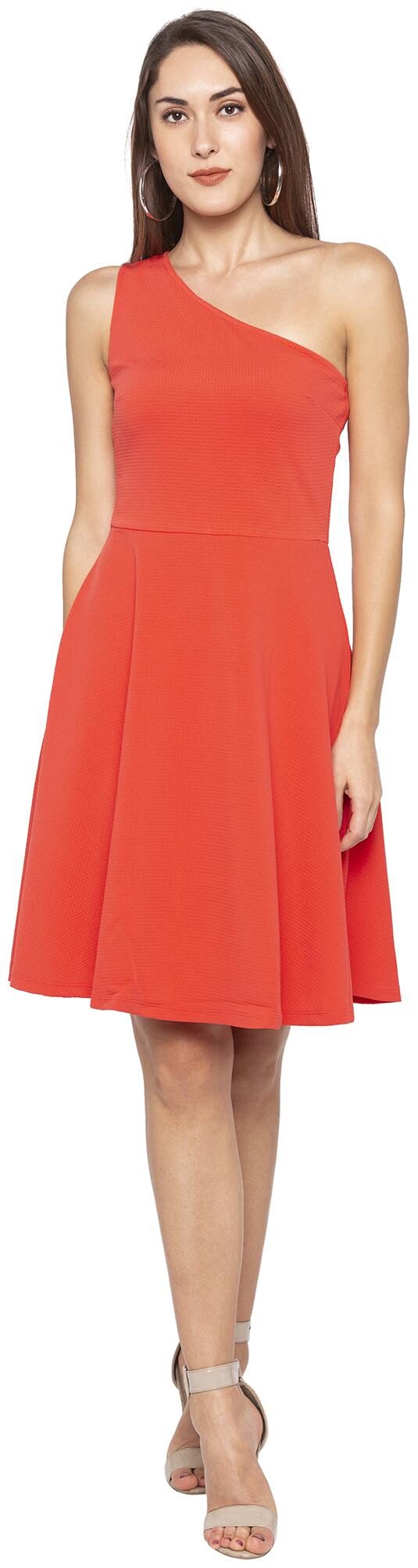 

Globus Orange Solid Fit flare dress