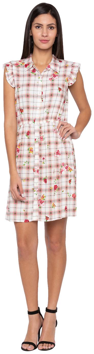 

Globus White Checked Fit flare dress