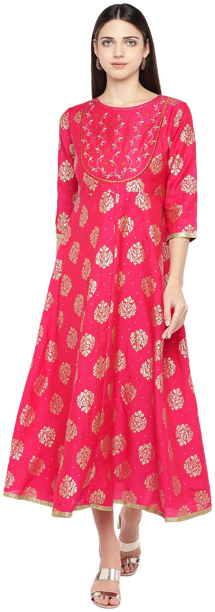 

Globus Cotton Printed Pink Color Empire Dress For Women