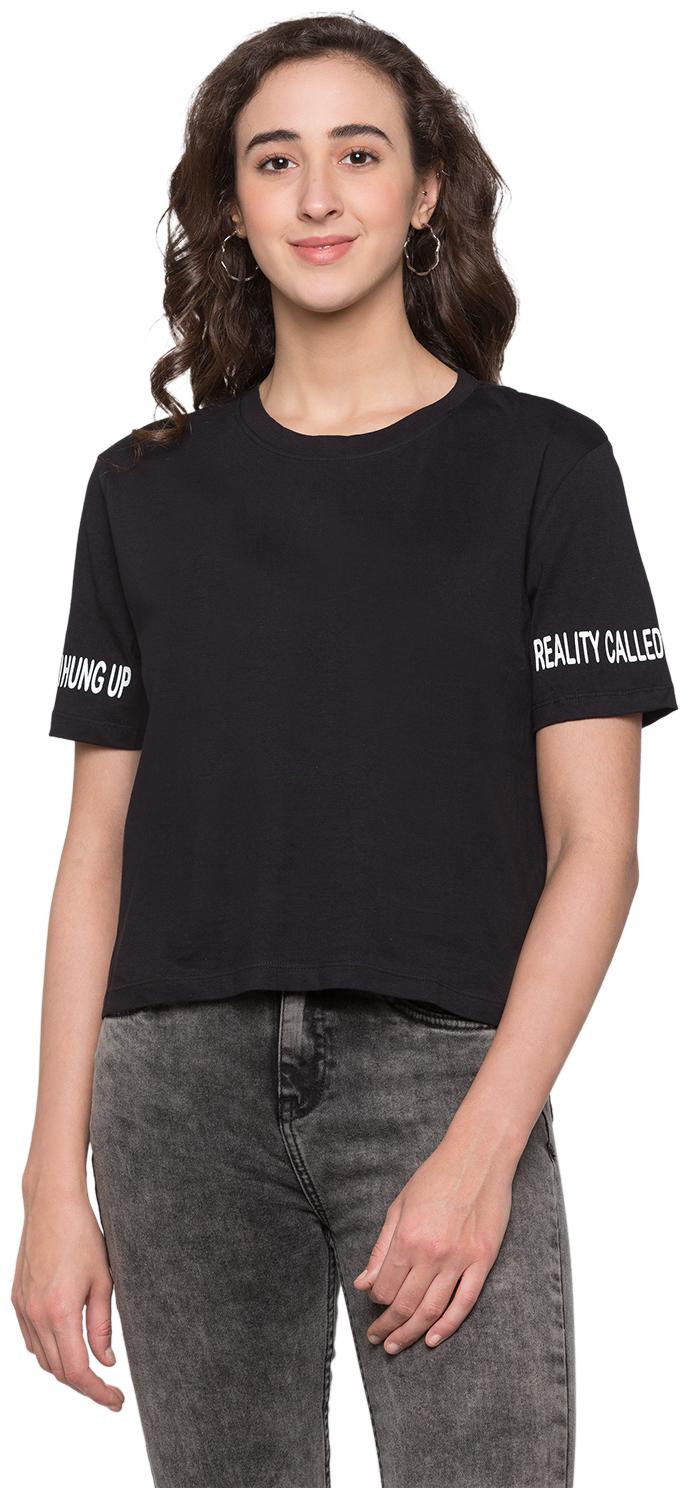 

Globus Women Black Regular fit Round neck Cotton T shirt