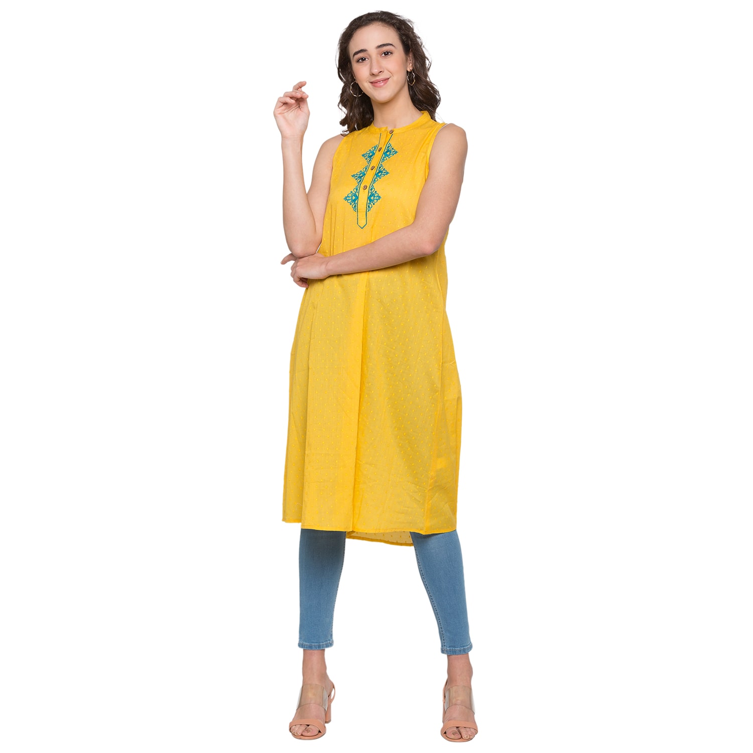 

Globus Women Yellow Embroidered Straight Kurta