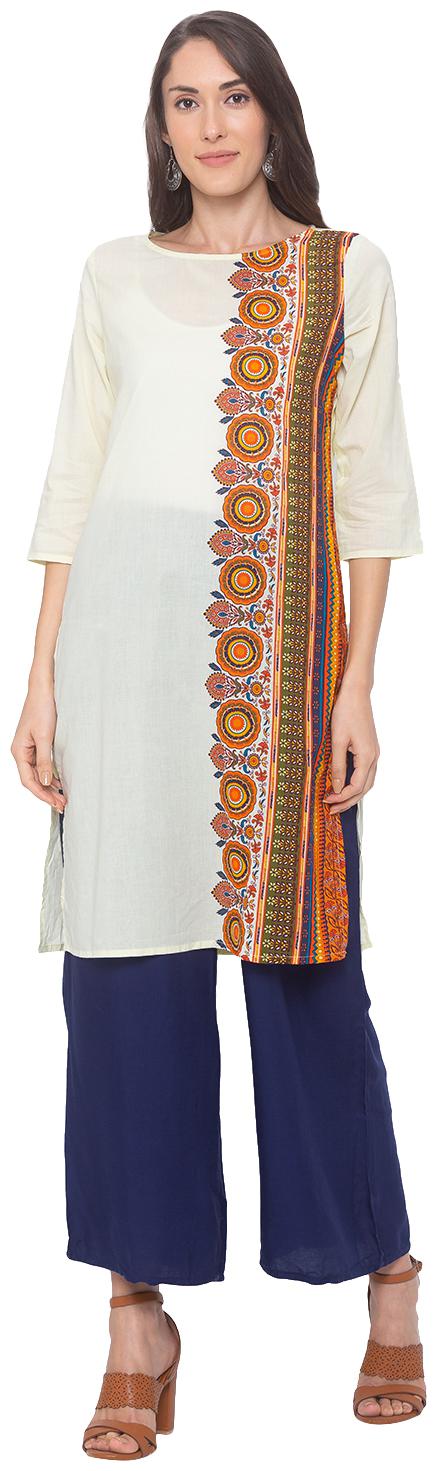 

Globus Women White Printed Straight Kurta